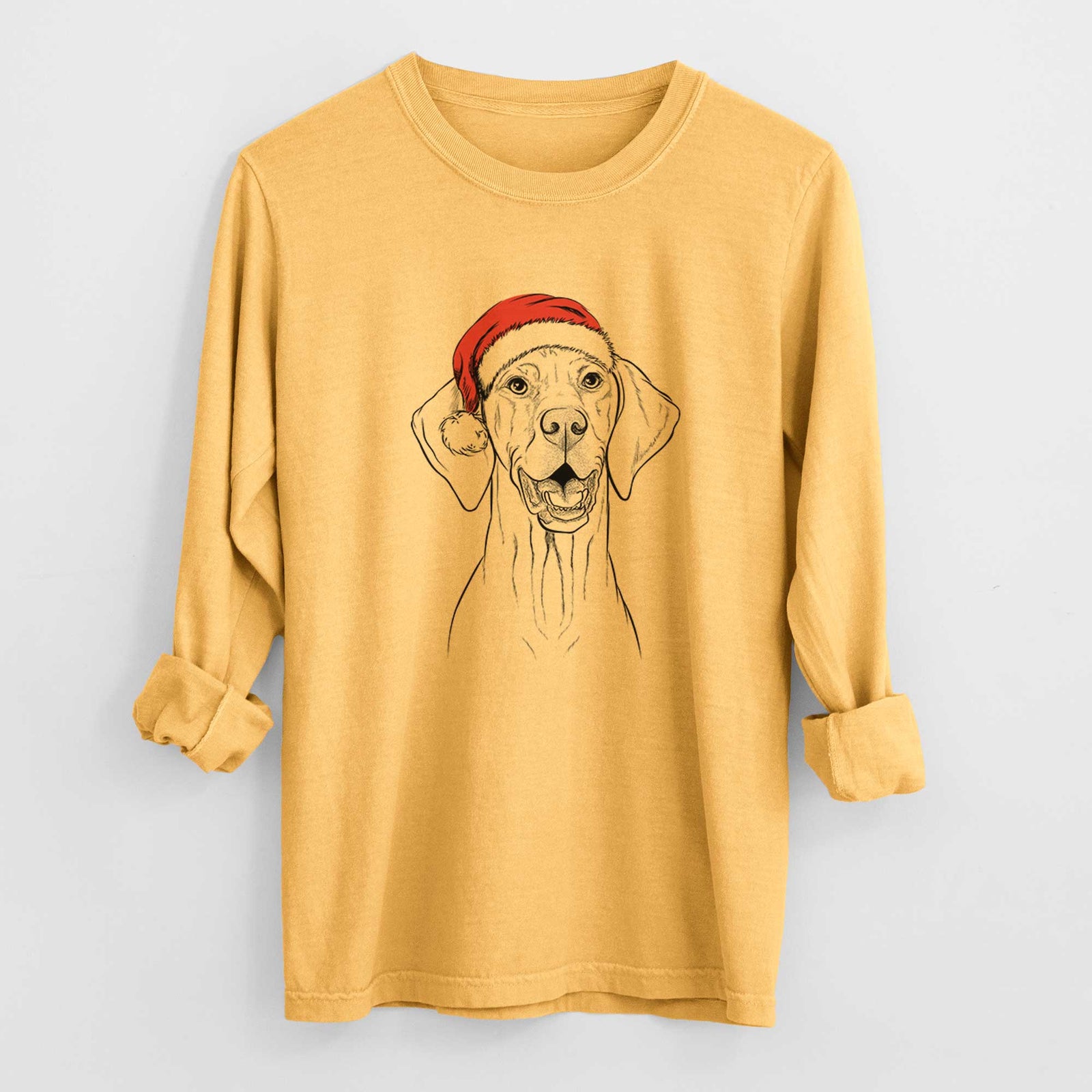 Santa Wesley the Vizsla - Men's Heavyweight 100% Cotton Long Sleeve