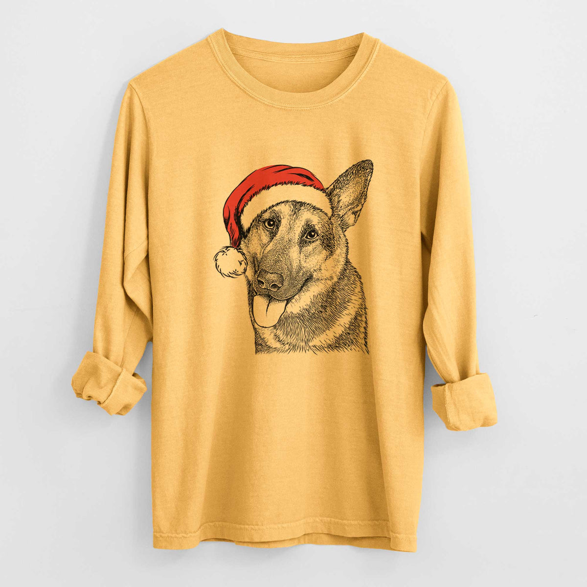 Santa Whitaker the German Shepherd - Men's Heavyweight 100% Cotton Long Sleeve