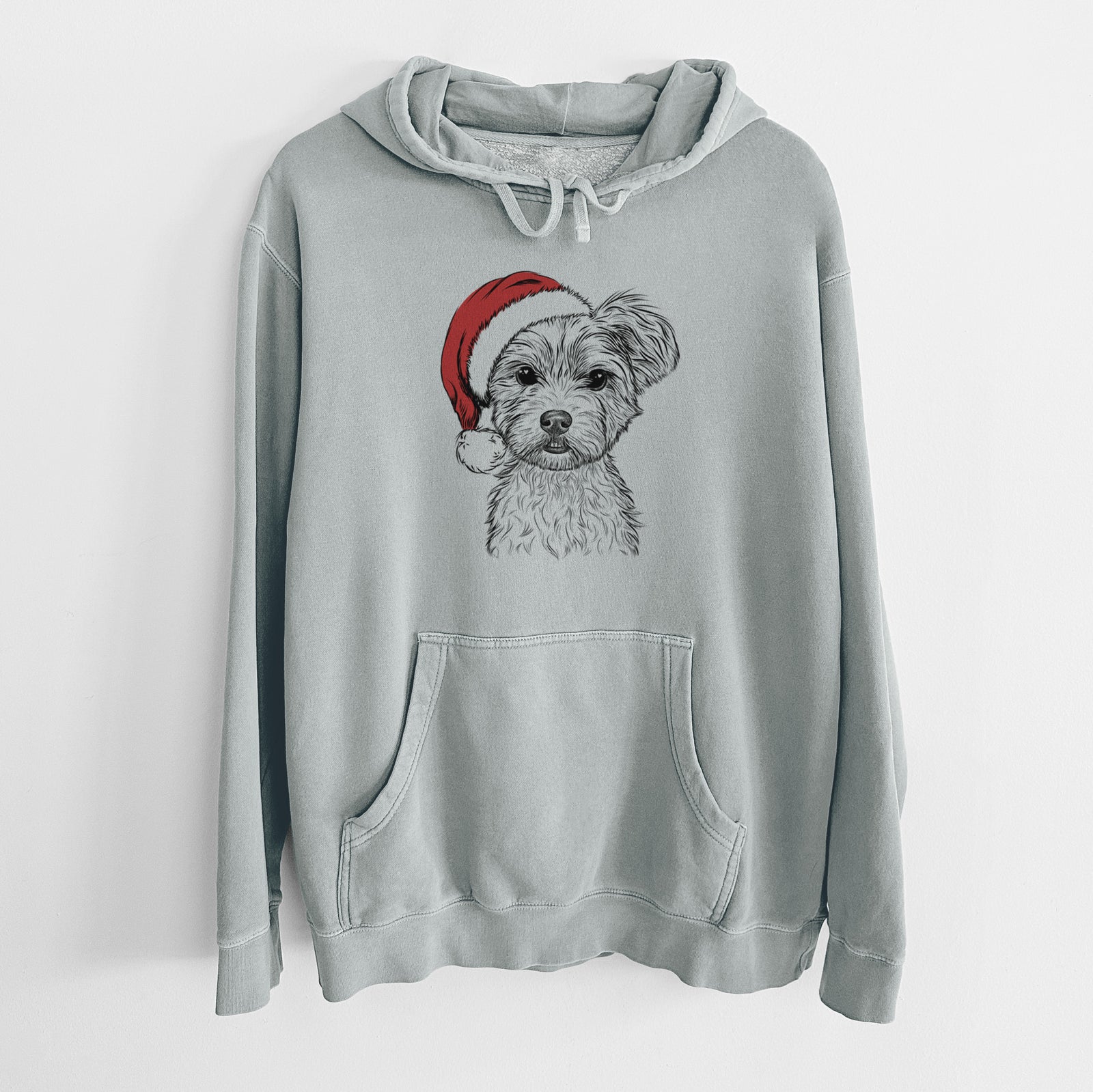 Santa Hat William Mitchell Newman the Yorkshire Terrier - Unisex Pigment Dyed Hoodie