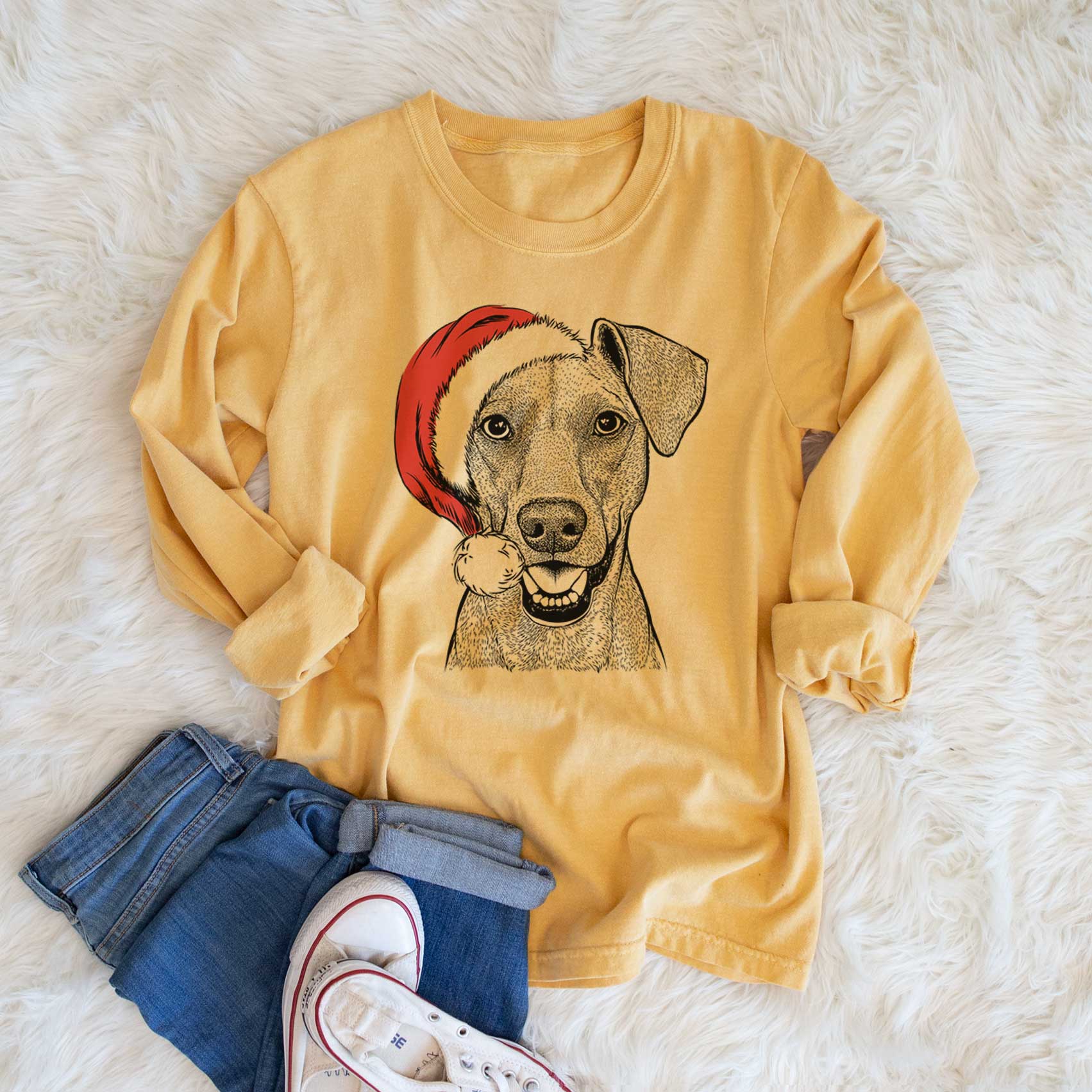 Santa Willow the German Pinscher - Men's Heavyweight 100% Cotton Long Sleeve