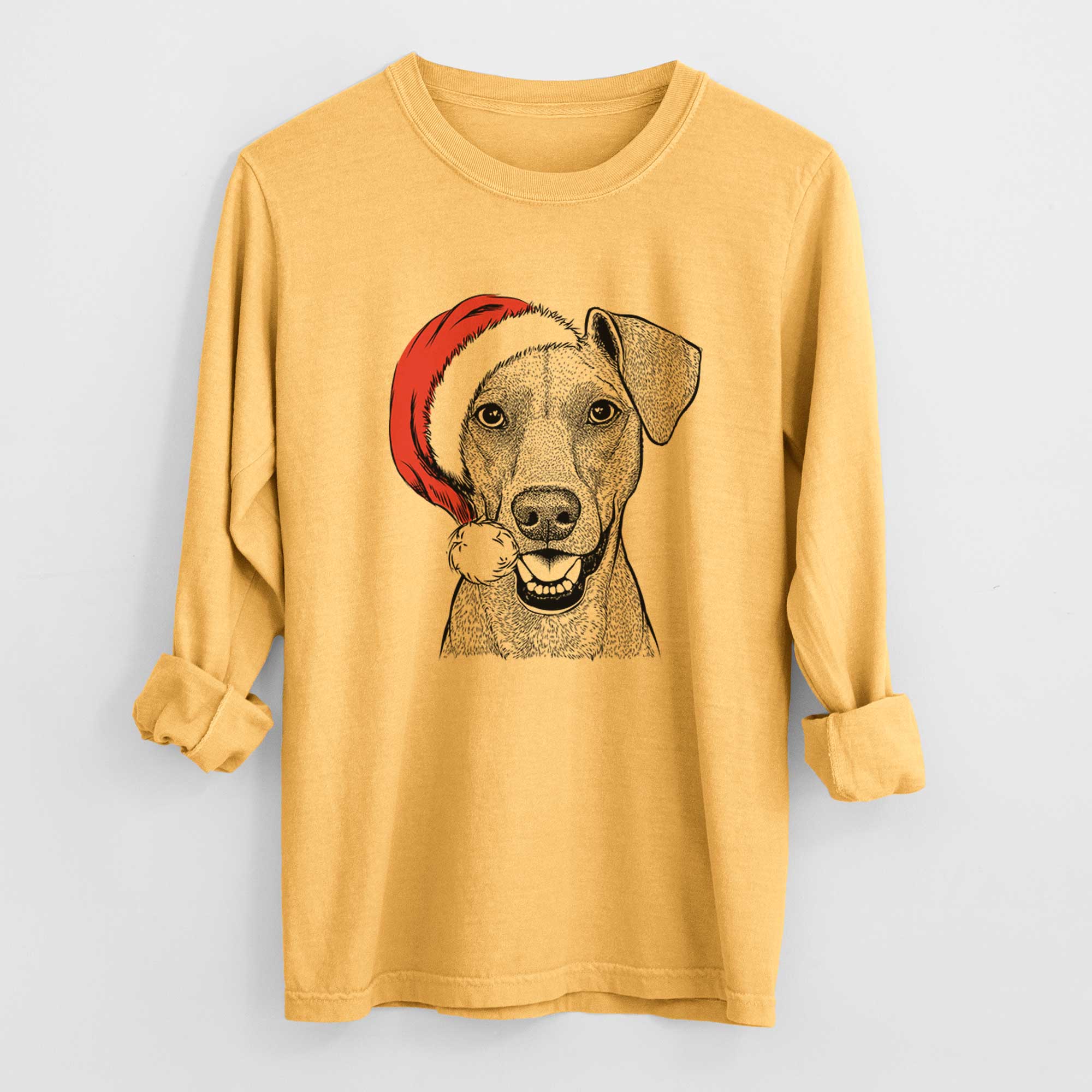 Santa Willow the German Pinscher - Men's Heavyweight 100% Cotton Long Sleeve