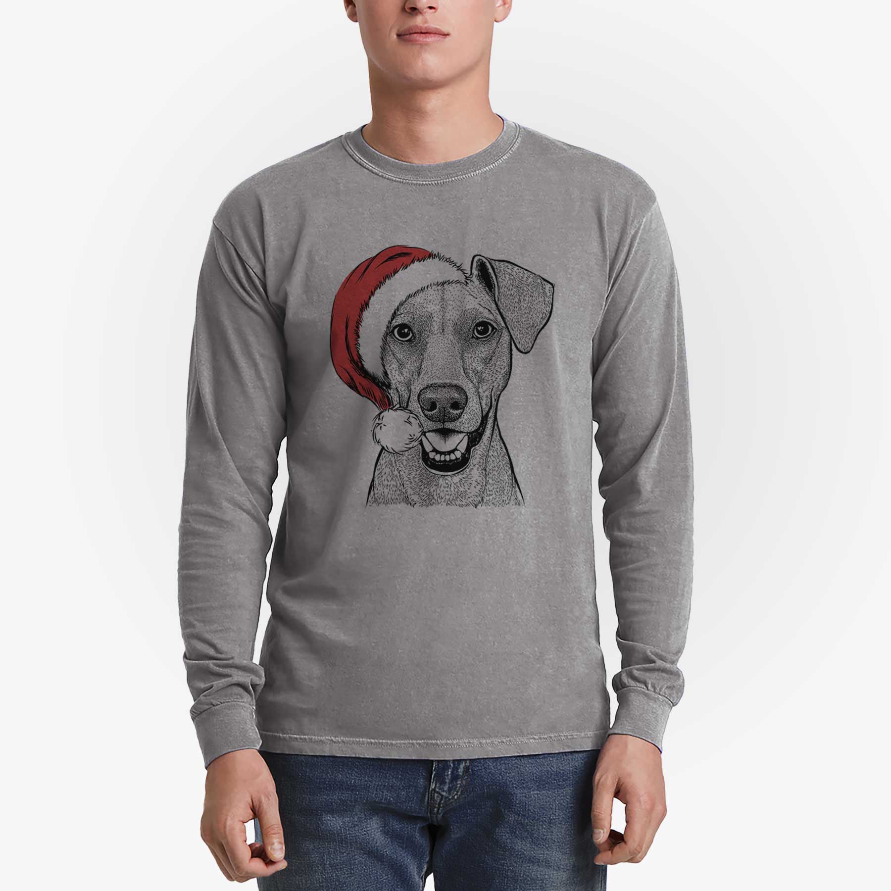 Santa Willow the German Pinscher - Men's Heavyweight 100% Cotton Long Sleeve