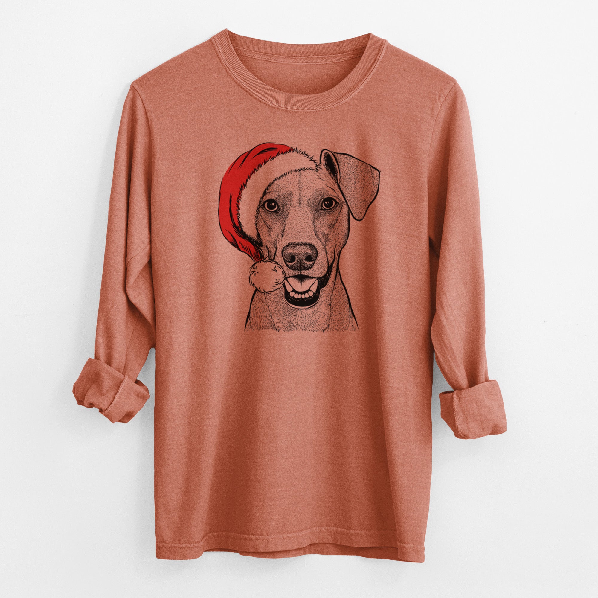 Santa Willow the German Pinscher - Men's Heavyweight 100% Cotton Long Sleeve