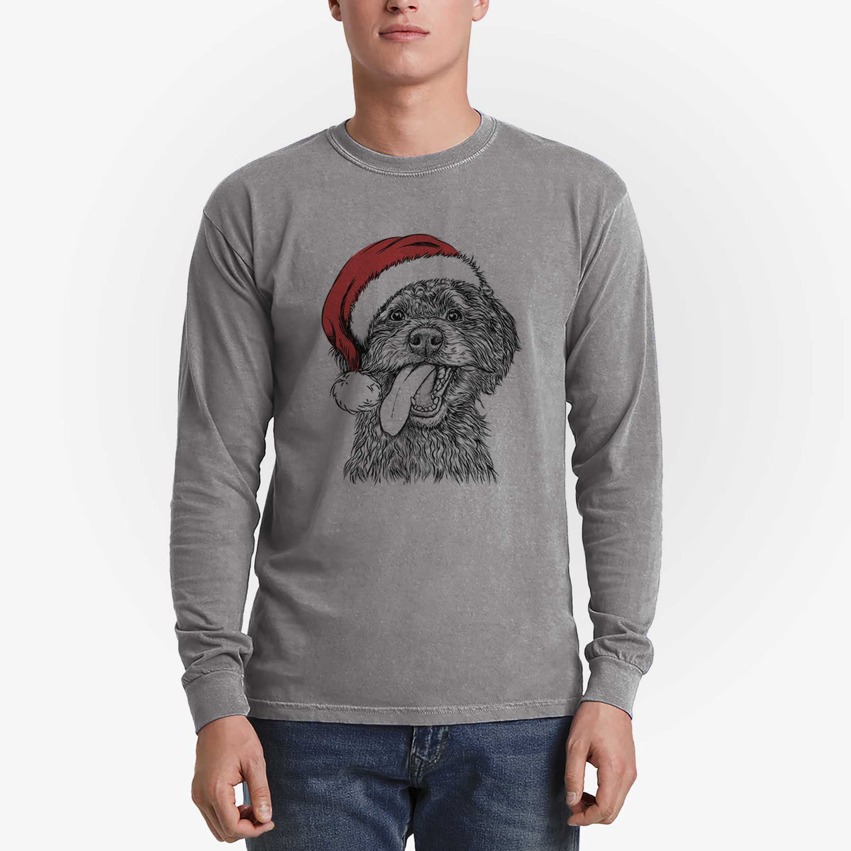 Santa Winnie the Mini Aussiedoodle - Men's Heavyweight 100% Cotton Long Sleeve