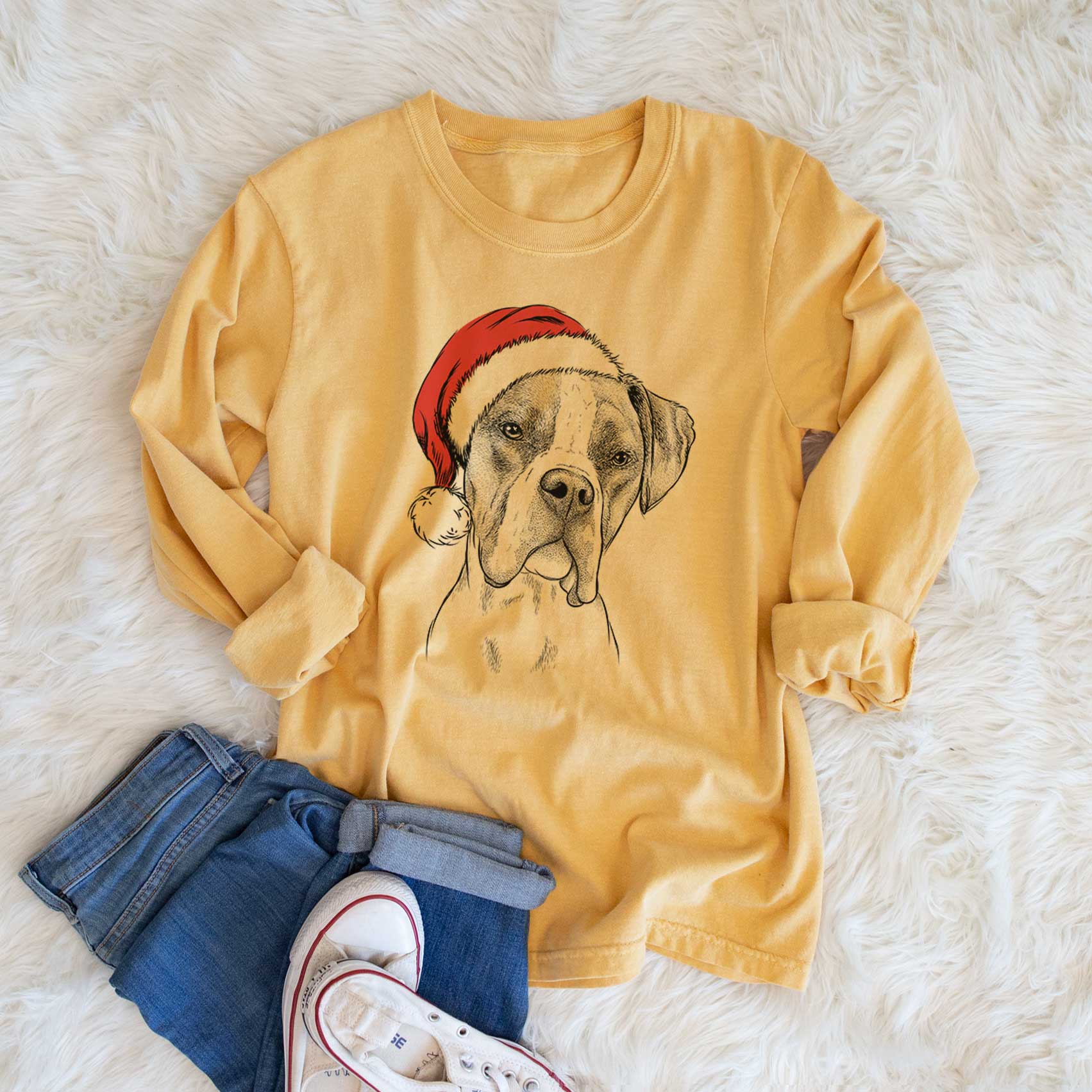 Santa Winston the Boxer - Men's Heavyweight 100% Cotton Long Sleeve