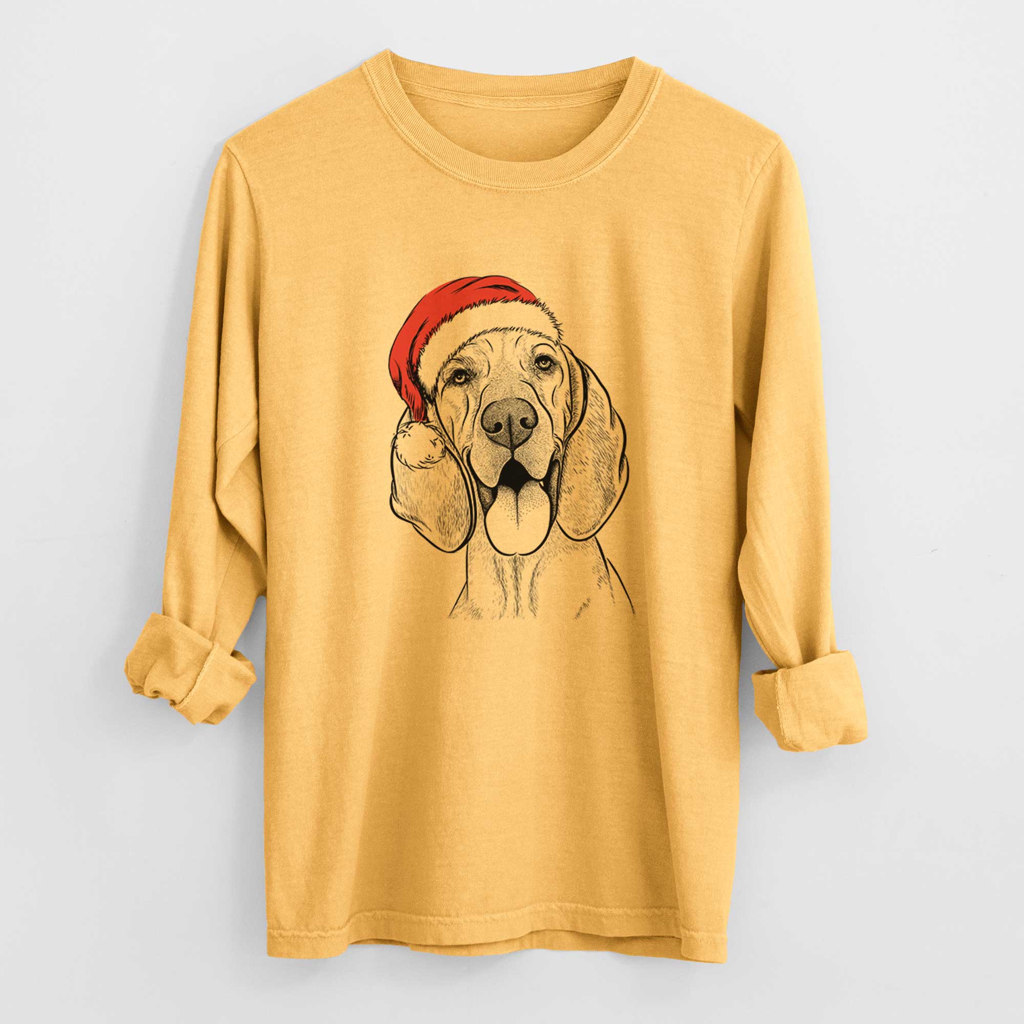 Santa Winston the Redbone Coonhound - Men's Heavyweight 100% Cotton Long Sleeve