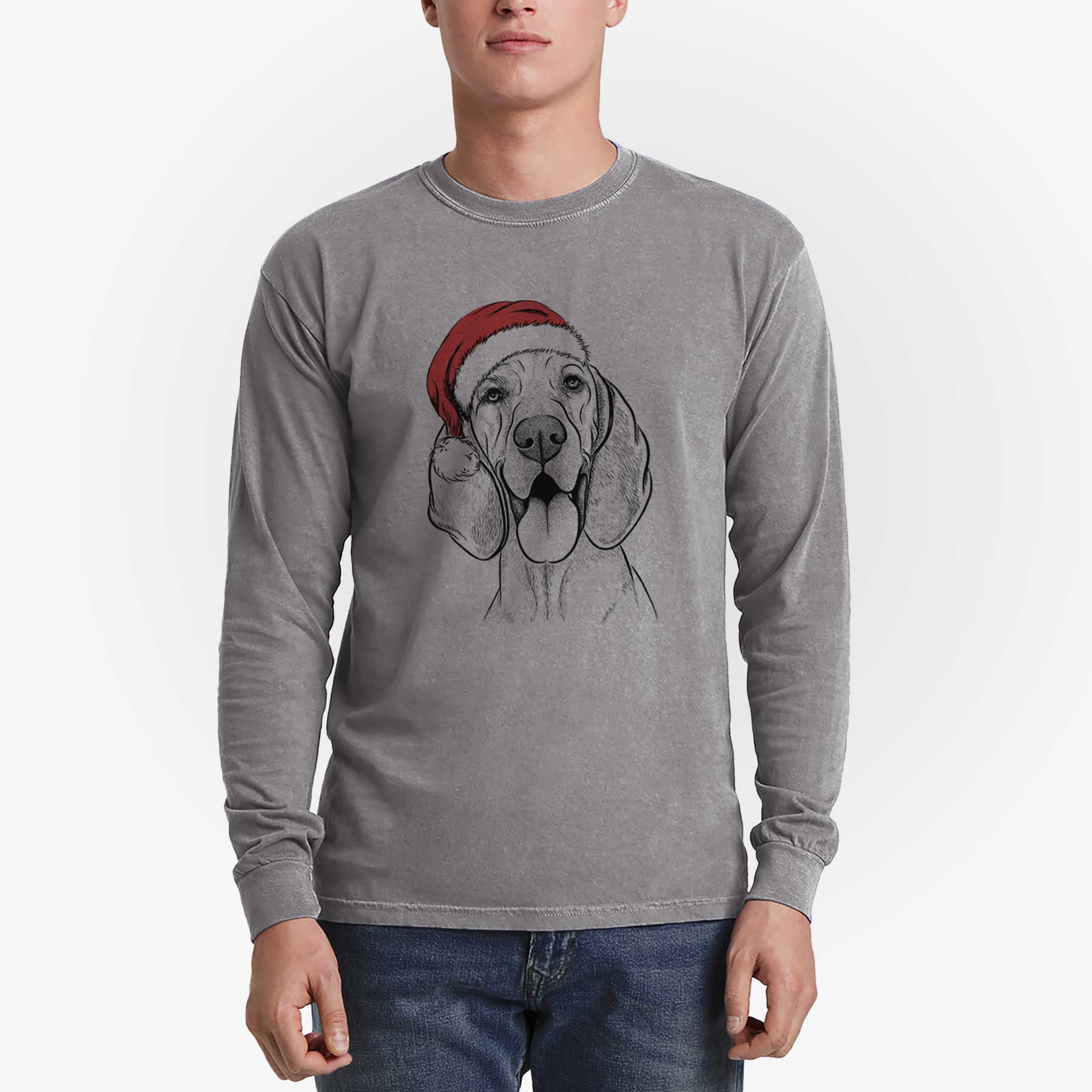 Santa Winston the Redbone Coonhound - Men's Heavyweight 100% Cotton Long Sleeve