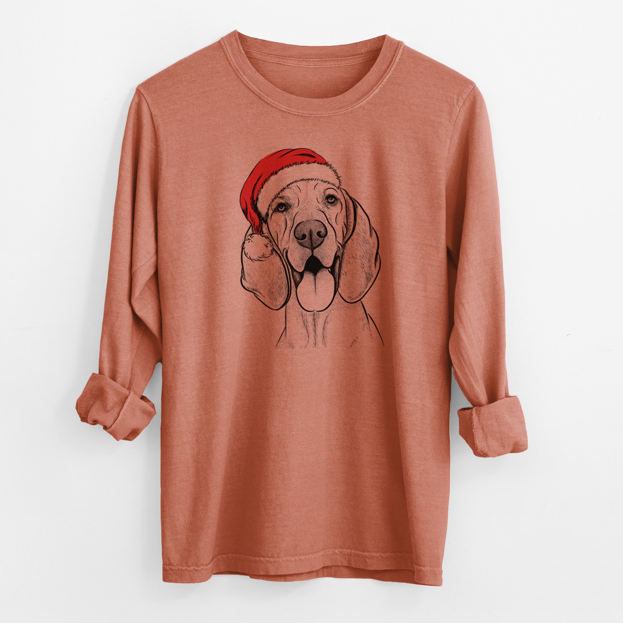 Santa Winston the Redbone Coonhound - Men's Heavyweight 100% Cotton Long Sleeve