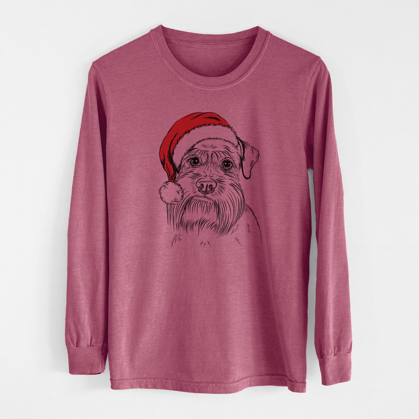 Santa Wrigley the Schnauzer - Men's Heavyweight 100% Cotton Long Sleeve