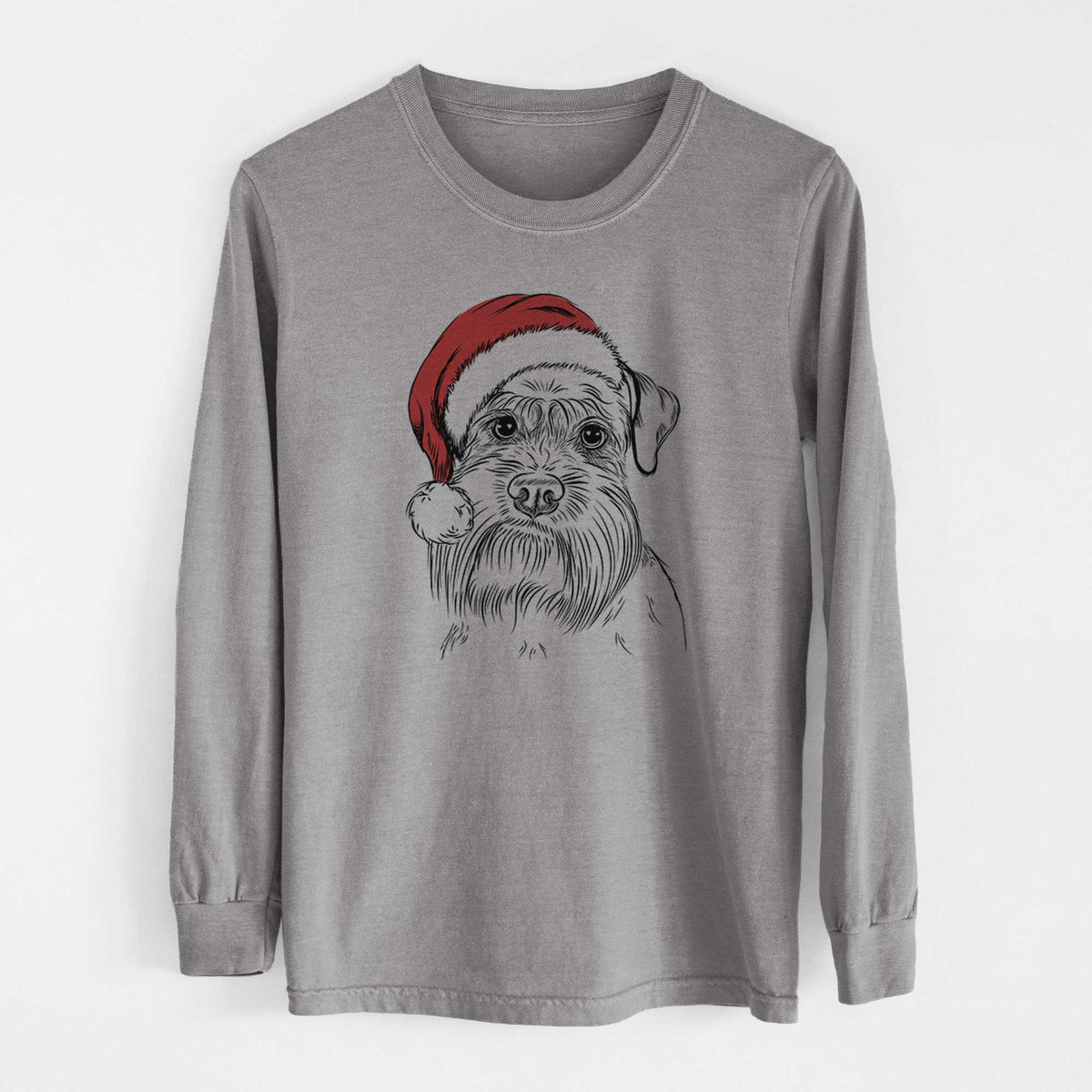 Santa Wrigley the Schnauzer - Men's Heavyweight 100% Cotton Long Sleeve