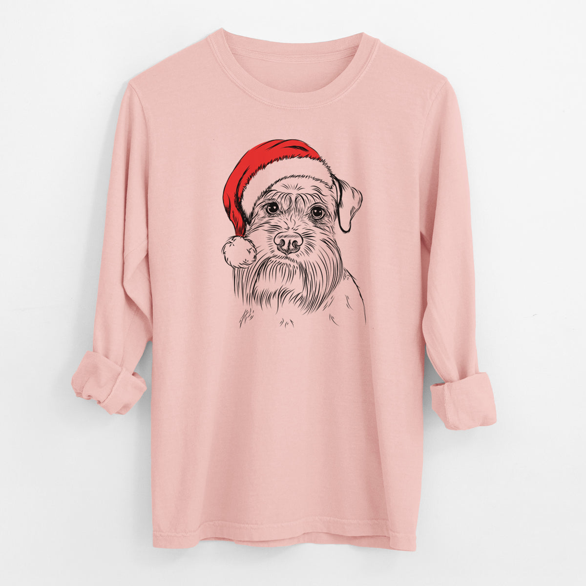 Santa Wrigley the Schnauzer - Men's Heavyweight 100% Cotton Long Sleeve