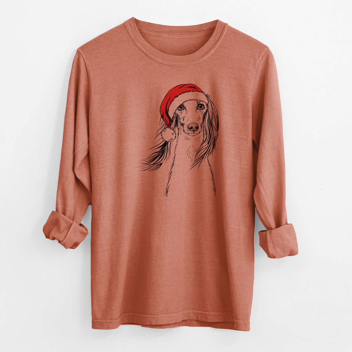 Santa Zahra the Saluki - Men's Heavyweight 100% Cotton Long Sleeve