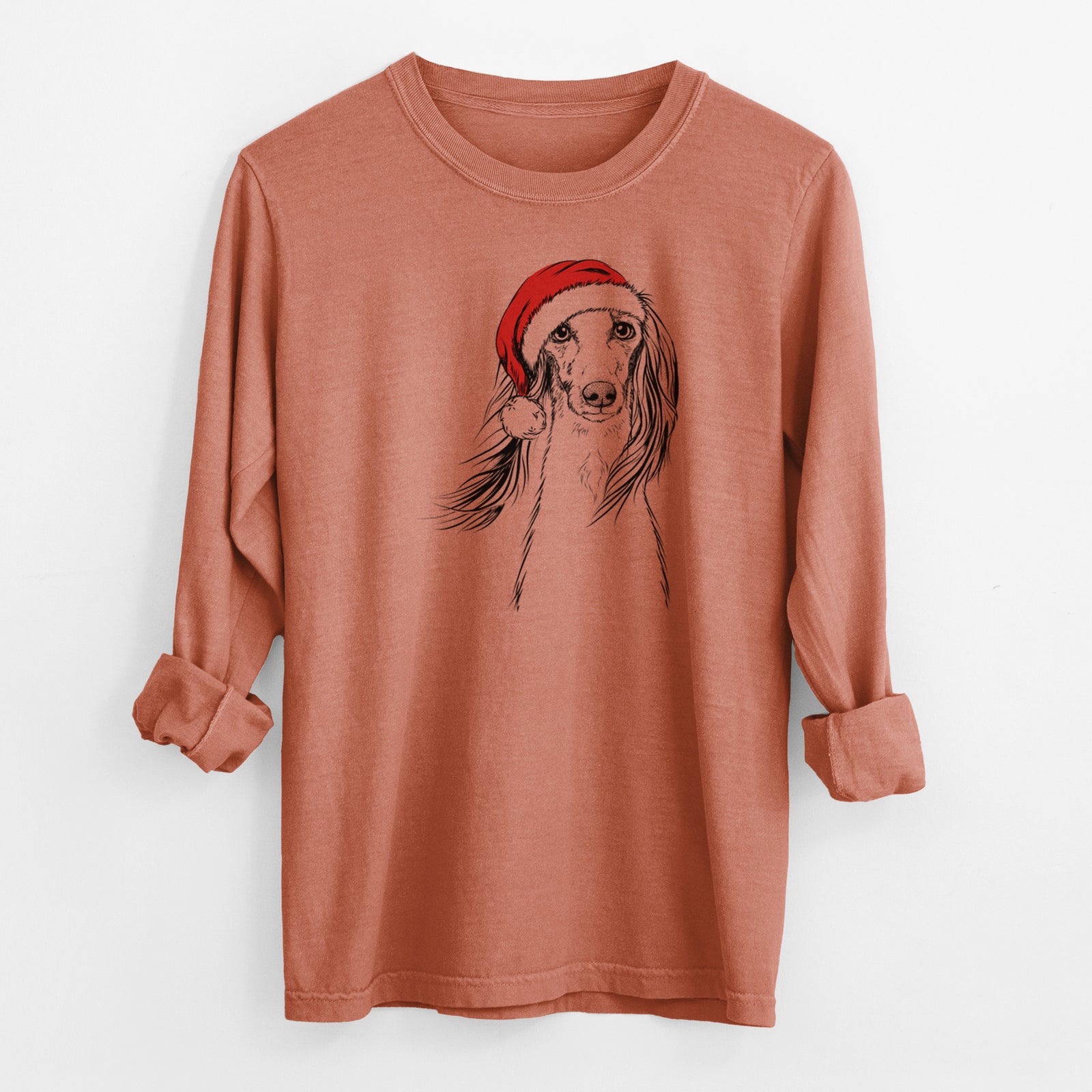 Santa Zahra the Saluki - Men's Heavyweight 100% Cotton Long Sleeve