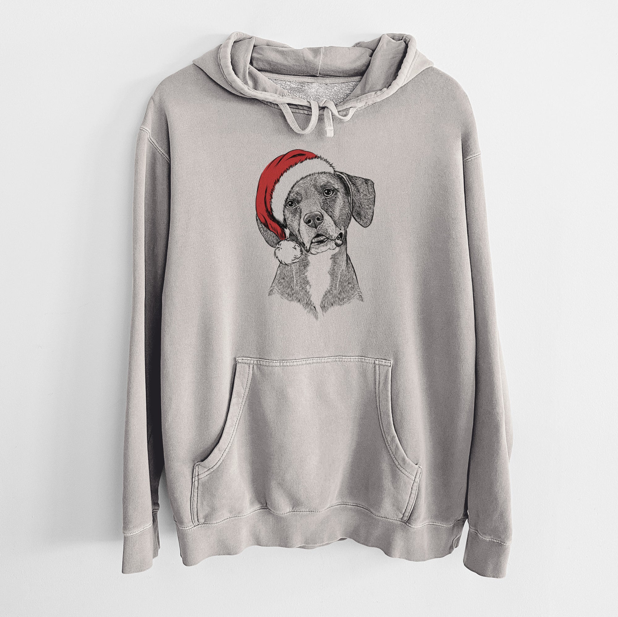 Santa Hat Zeena the Plott Hound Mix - Unisex Pigment Dyed Hoodie