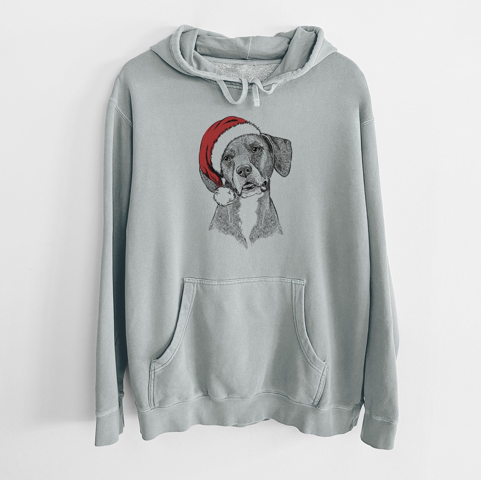 Santa Hat Zeena the Plott Hound Mix - Unisex Pigment Dyed Hoodie