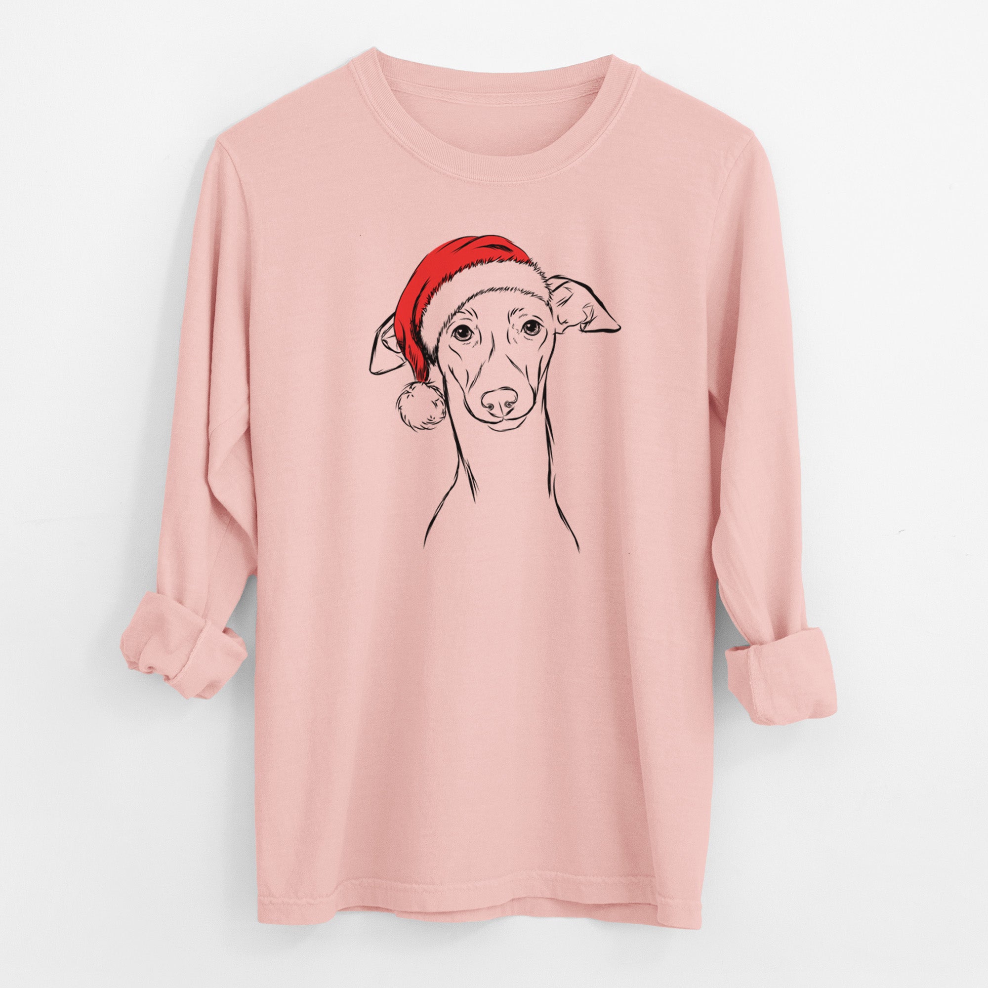 Santa Ziggie the Italian Greyhound - Men's Heavyweight 100% Cotton Long Sleeve