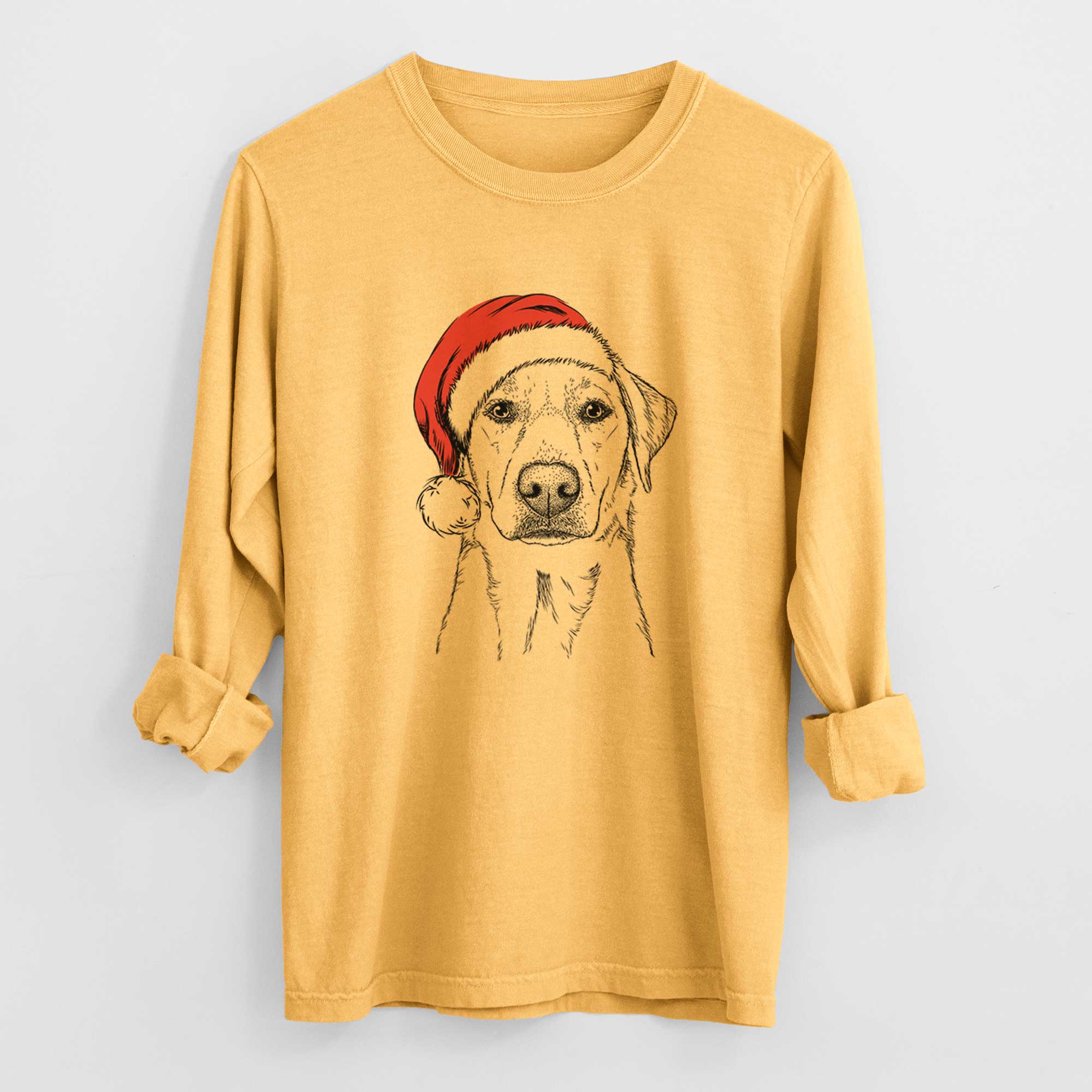 Santa Zoe the Yellow Lab - Men's Heavyweight 100% Cotton Long Sleeve