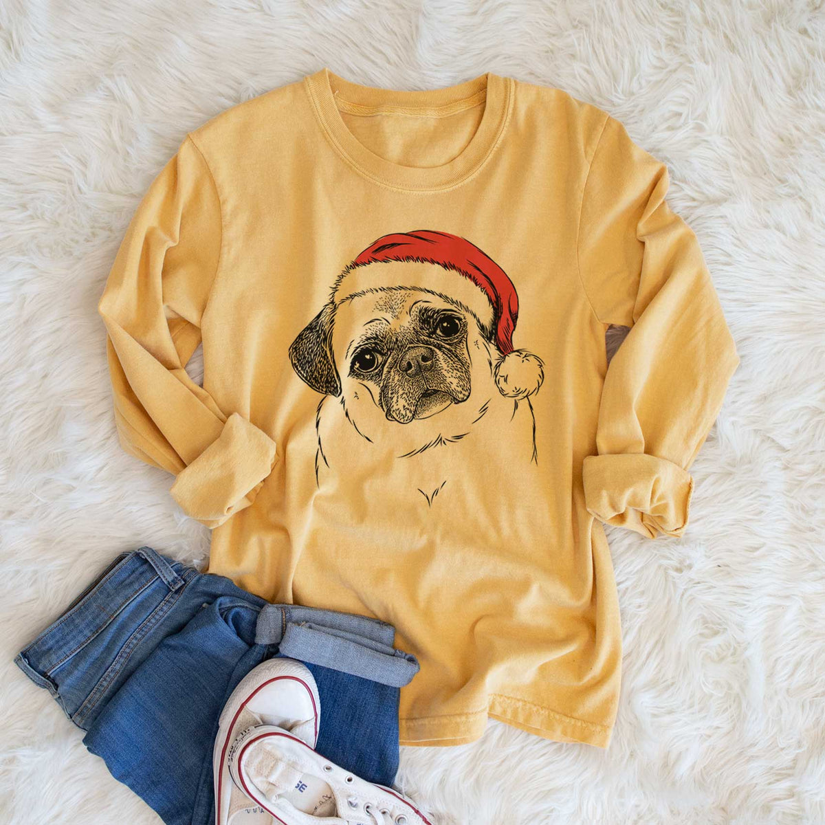 Santa Zoey the Pug - Men's Heavyweight 100% Cotton Long Sleeve