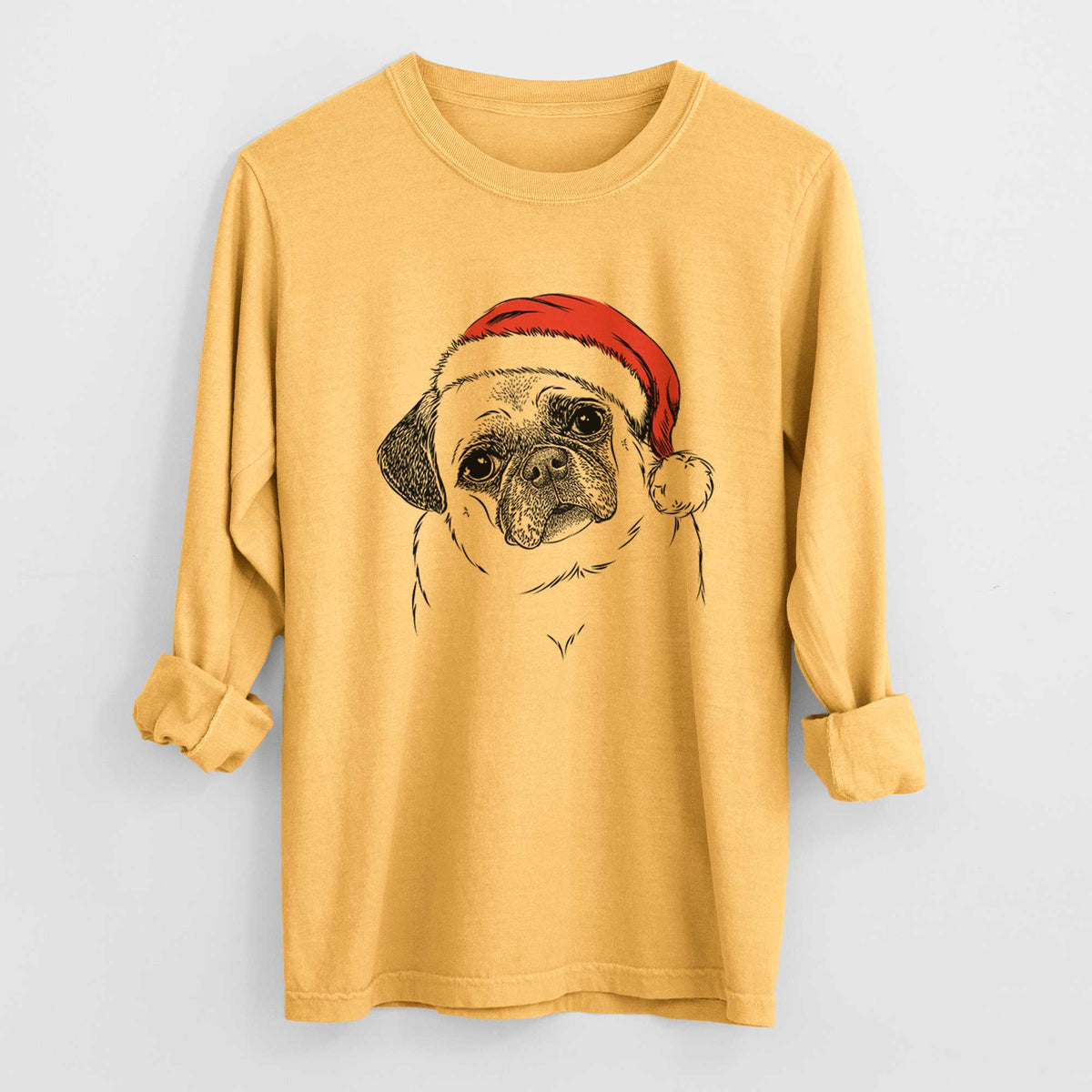 Santa Zoey the Pug - Men's Heavyweight 100% Cotton Long Sleeve