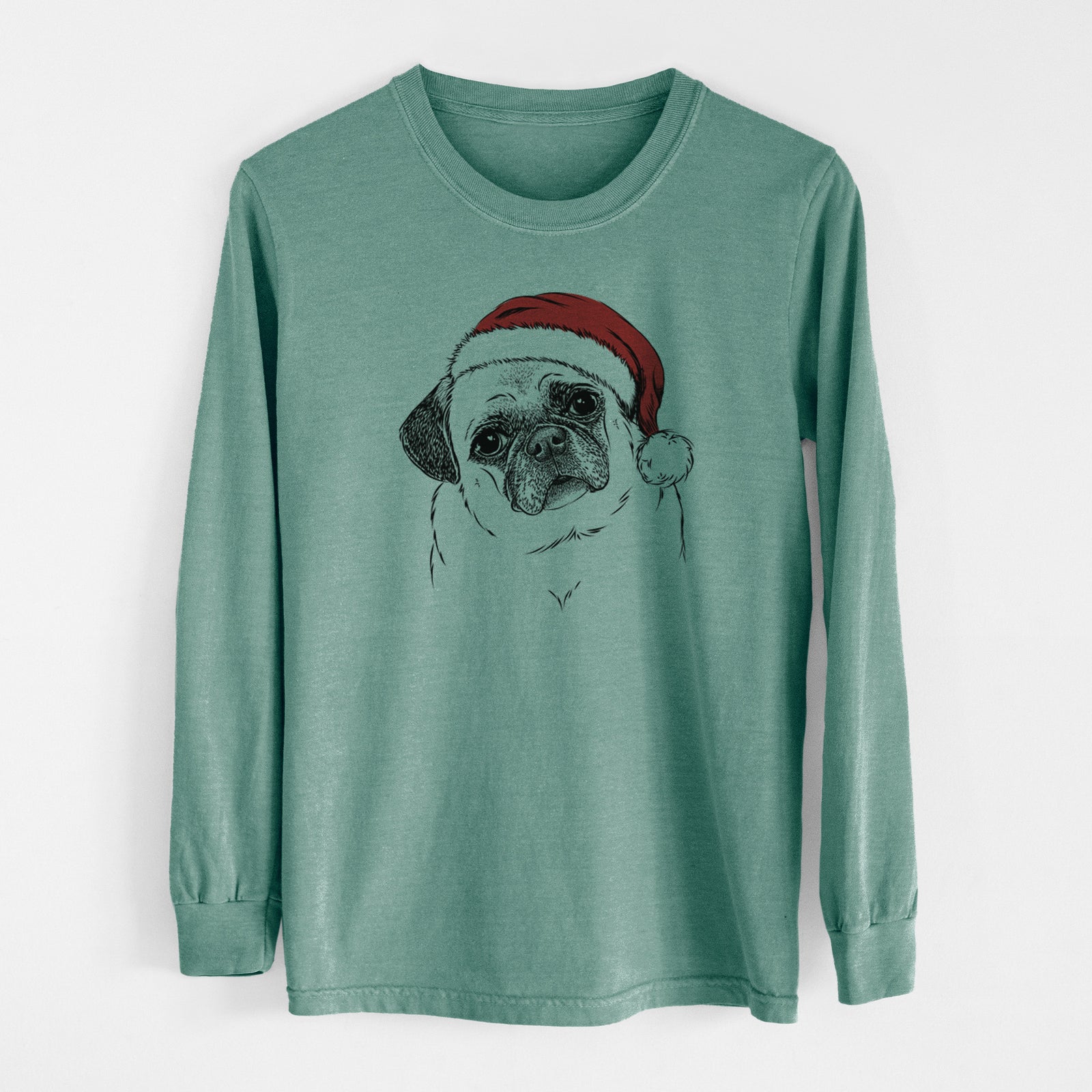 Santa Zoey the Pug - Men's Heavyweight 100% Cotton Long Sleeve