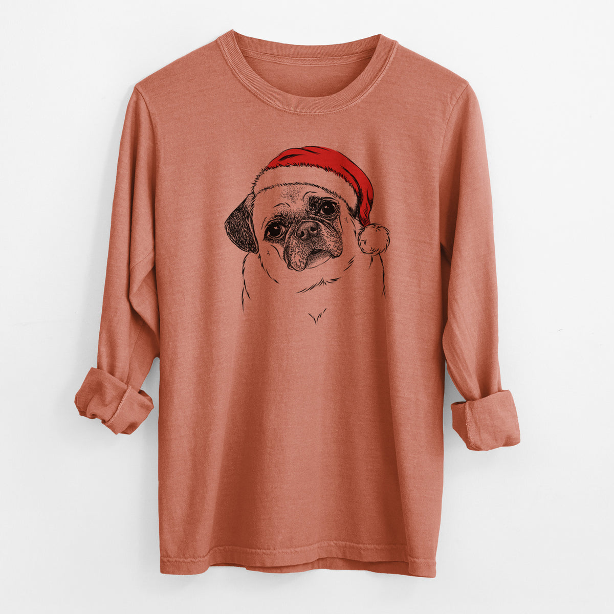 Santa Zoey the Pug - Men's Heavyweight 100% Cotton Long Sleeve