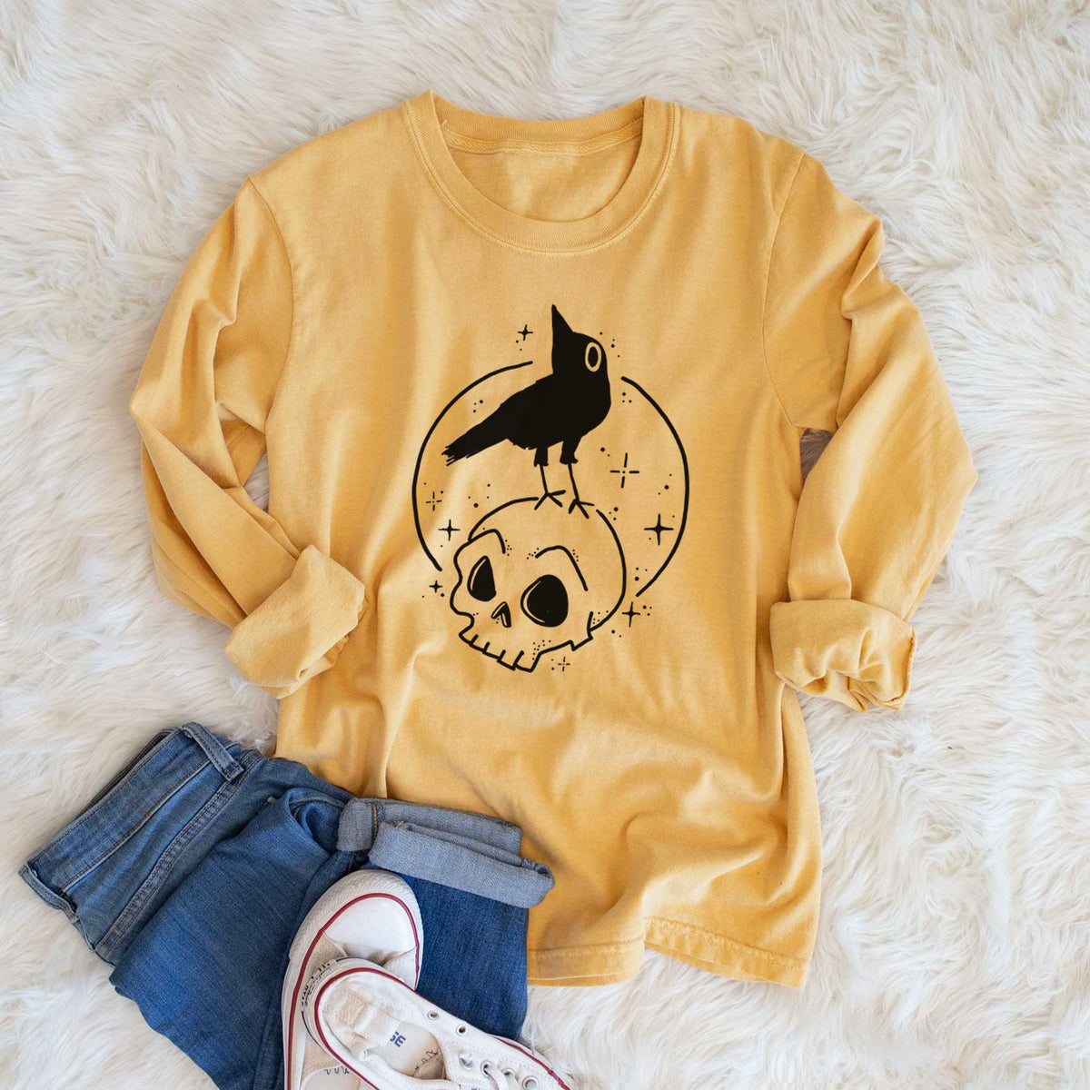 Skull Raven - Men's Heavyweight 100% Cotton Long Sleeve