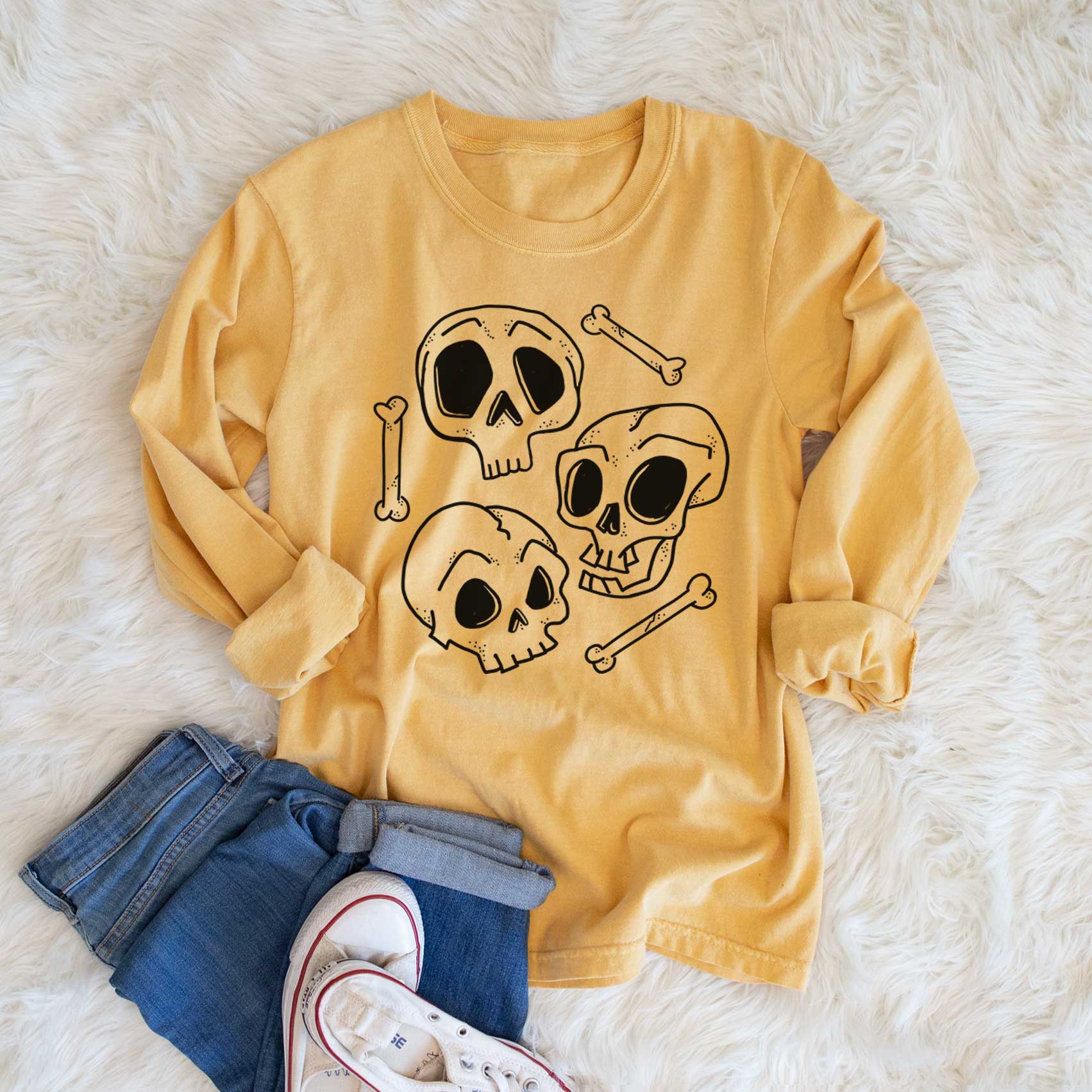 Skull Trio - Men's Heavyweight 100% Cotton Long Sleeve