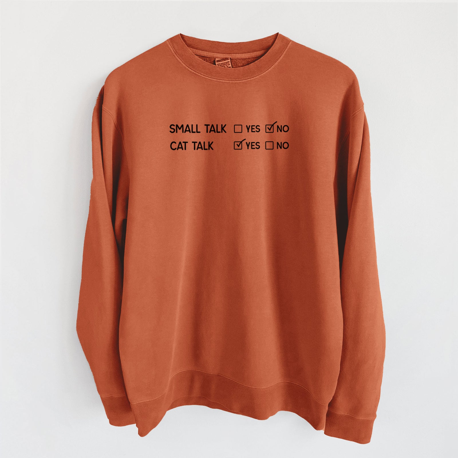 Small Talk No - Cat Talk Yes - Unisex Pigment Dyed Crew Sweatshirt in Amber