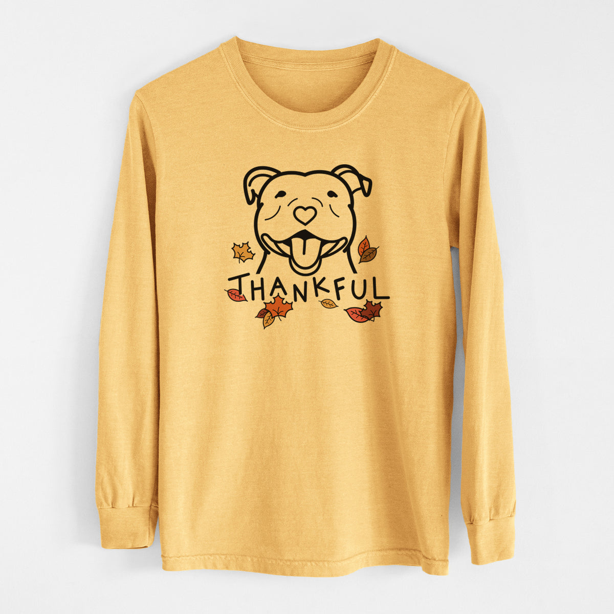 Thankful Happy American Staffordshire Terrier - Men&#39;s Heavyweight 100% Cotton Long Sleeve