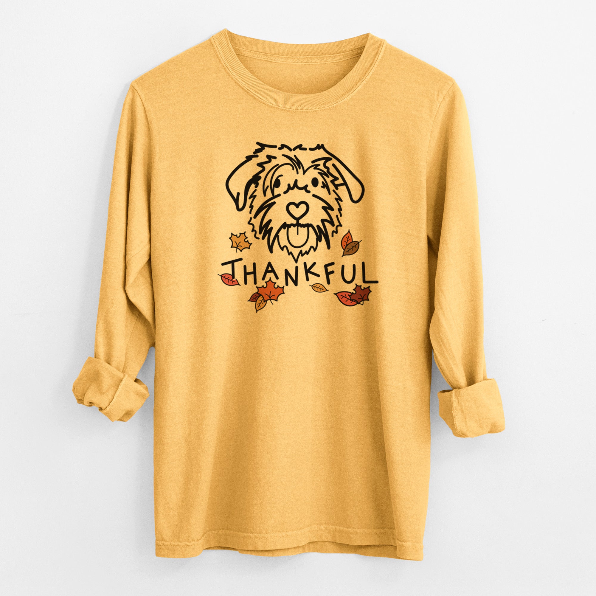 Thankful Scottish Terrier Border Collie Mix - Amal - Men's Heavyweight 100% Cotton Long Sleeve