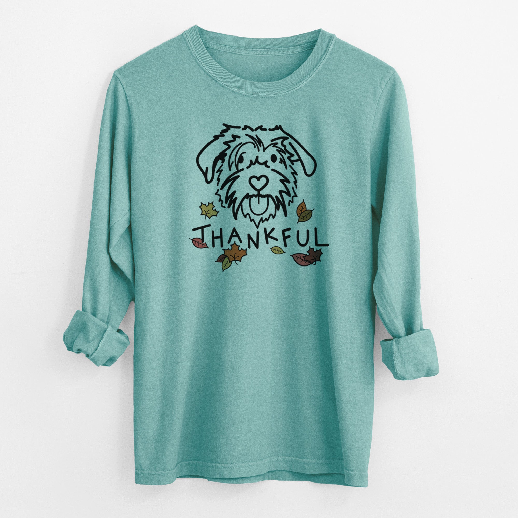 Thankful Scottish Terrier Border Collie Mix - Amal - Men's Heavyweight 100% Cotton Long Sleeve