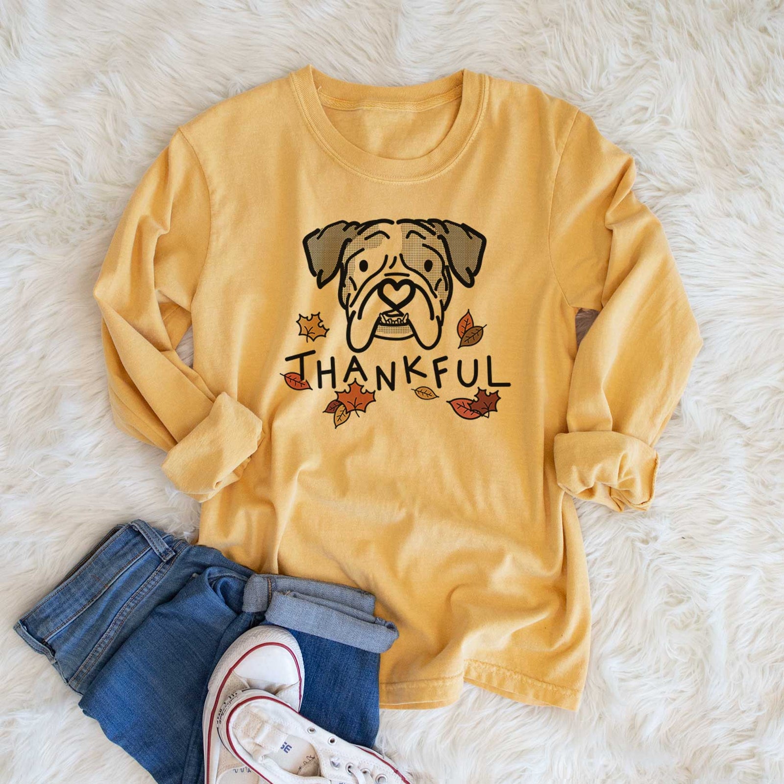 Thankful English Bulldog - Bailey - Men's Heavyweight 100% Cotton Long Sleeve