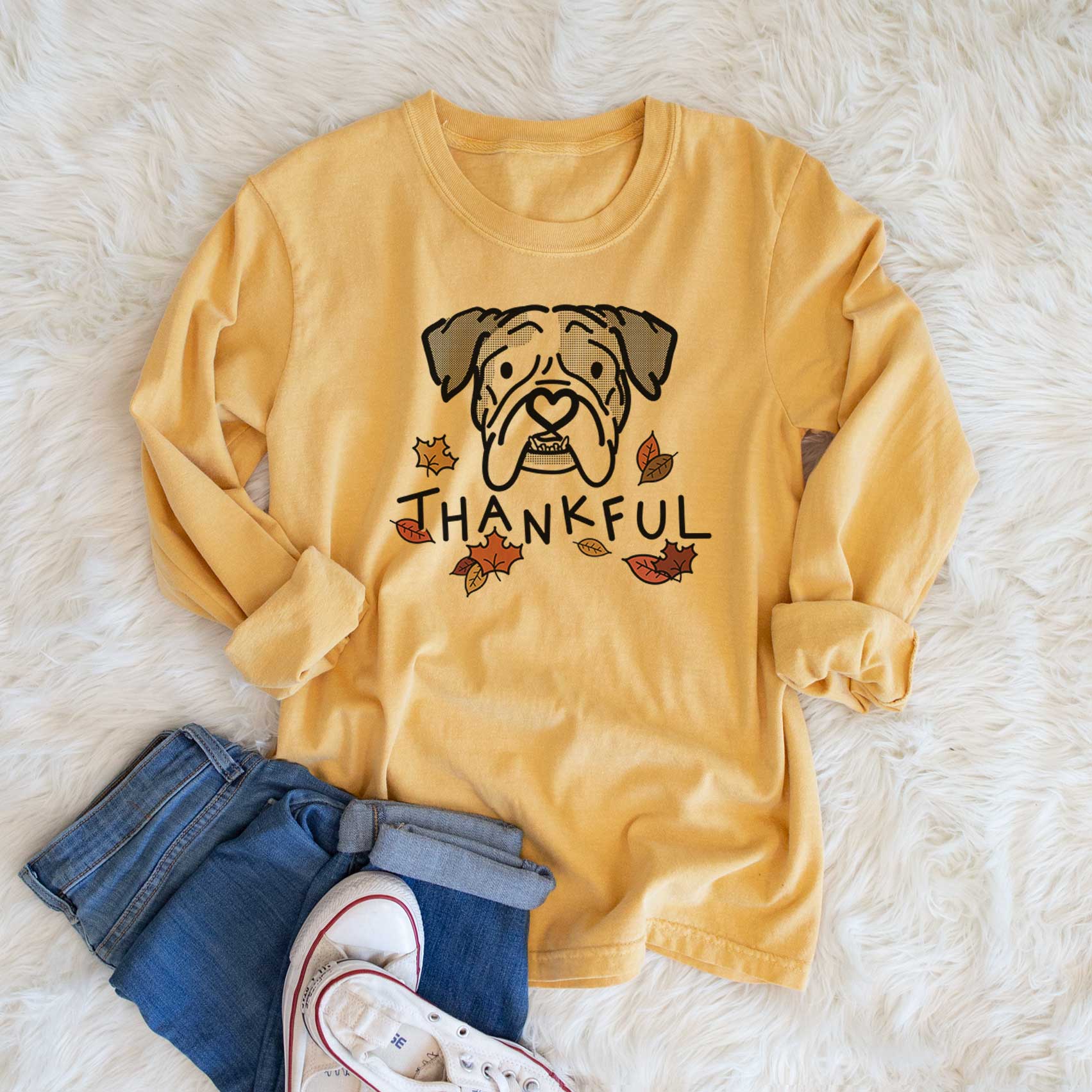 Thankful English Bulldog - Bailey - Men's Heavyweight 100% Cotton Long Sleeve