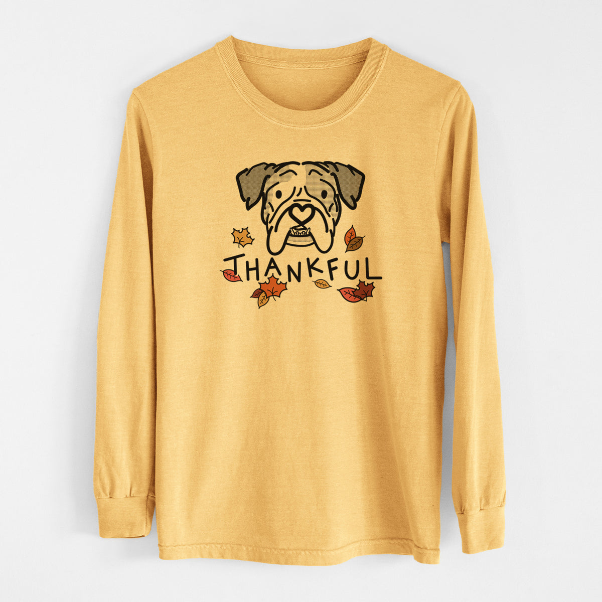 Thankful English Bulldog - Bailey - Men&#39;s Heavyweight 100% Cotton Long Sleeve