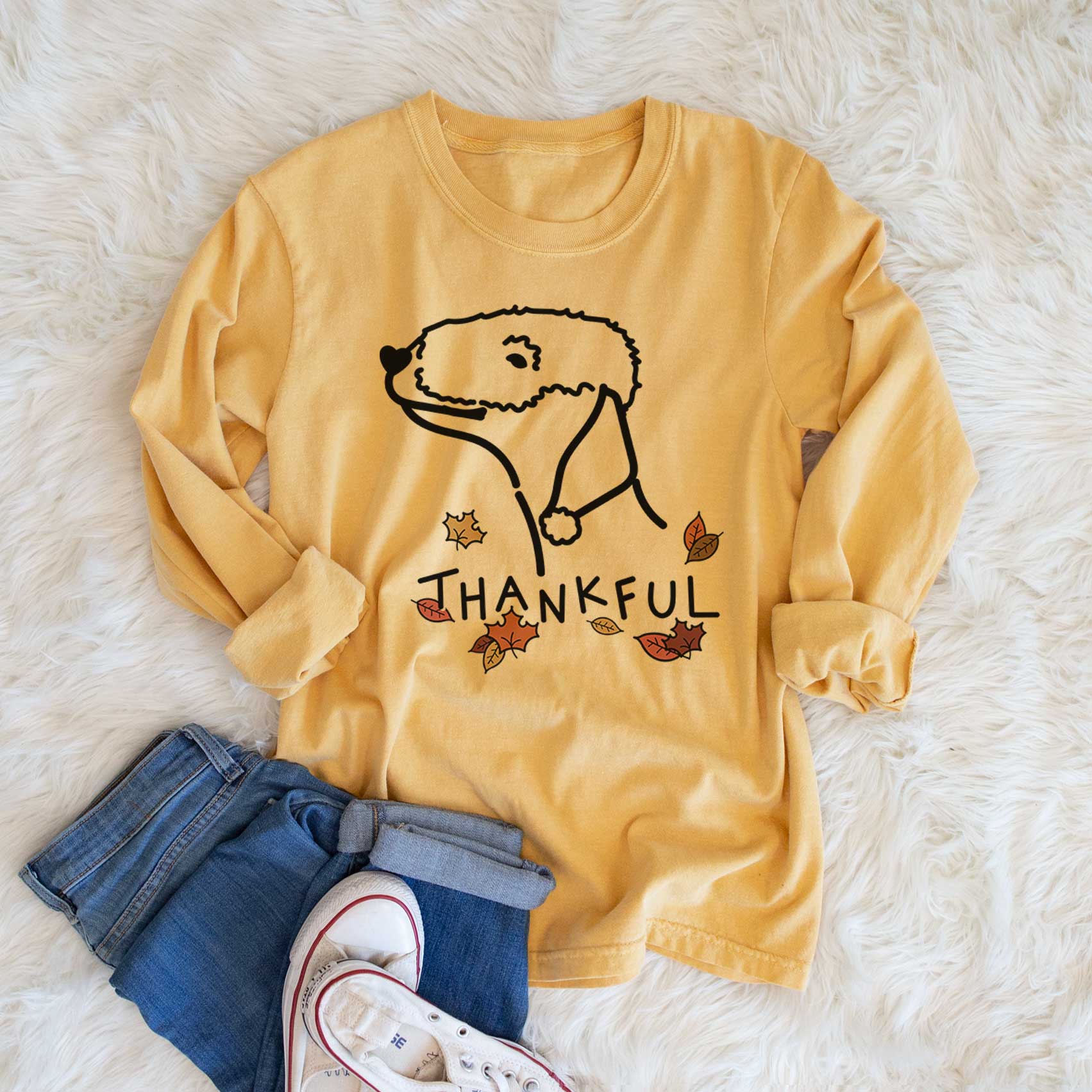 Thankful Bedlington Terrier - Men's Heavyweight 100% Cotton Long Sleeve