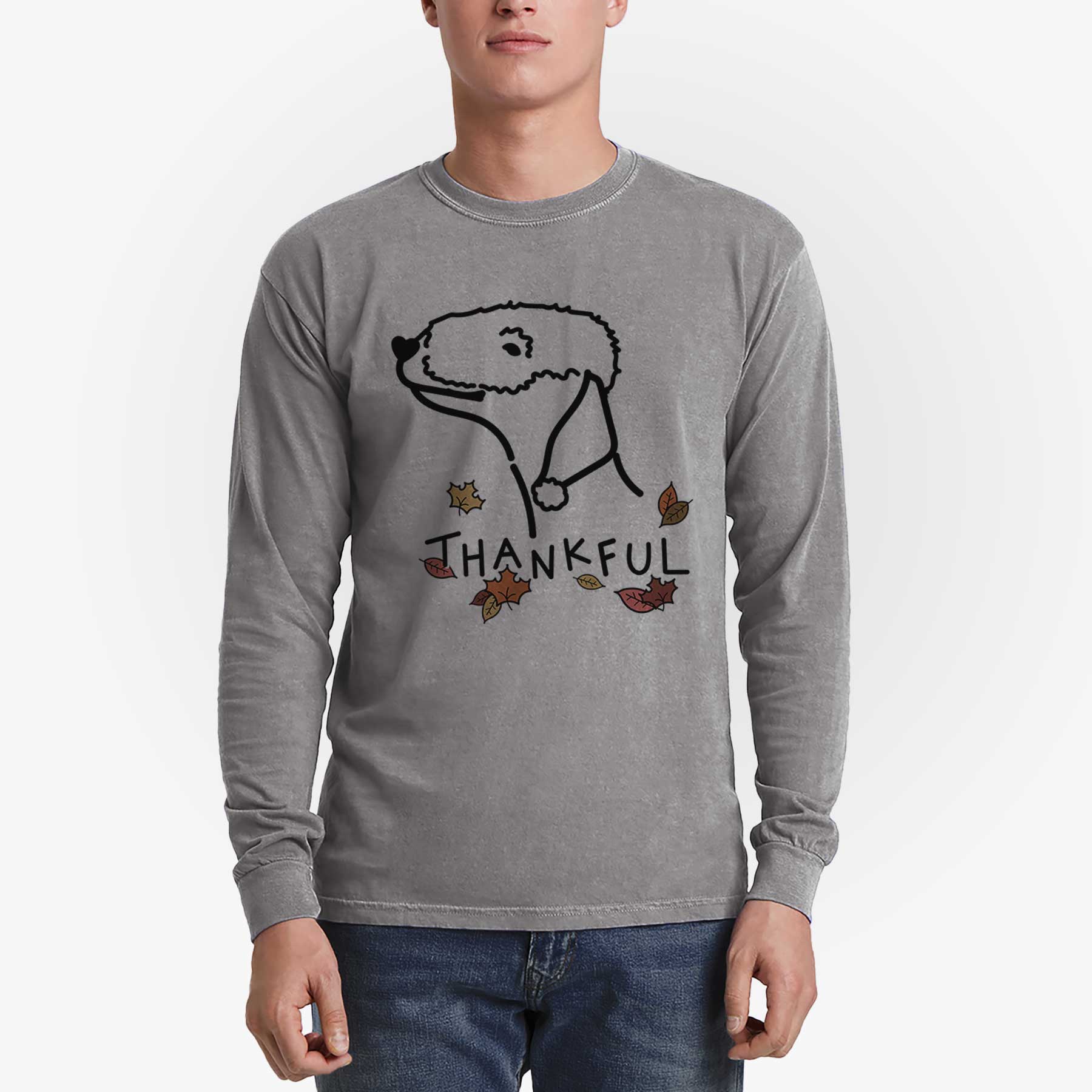 Thankful Bedlington Terrier - Men's Heavyweight 100% Cotton Long Sleeve