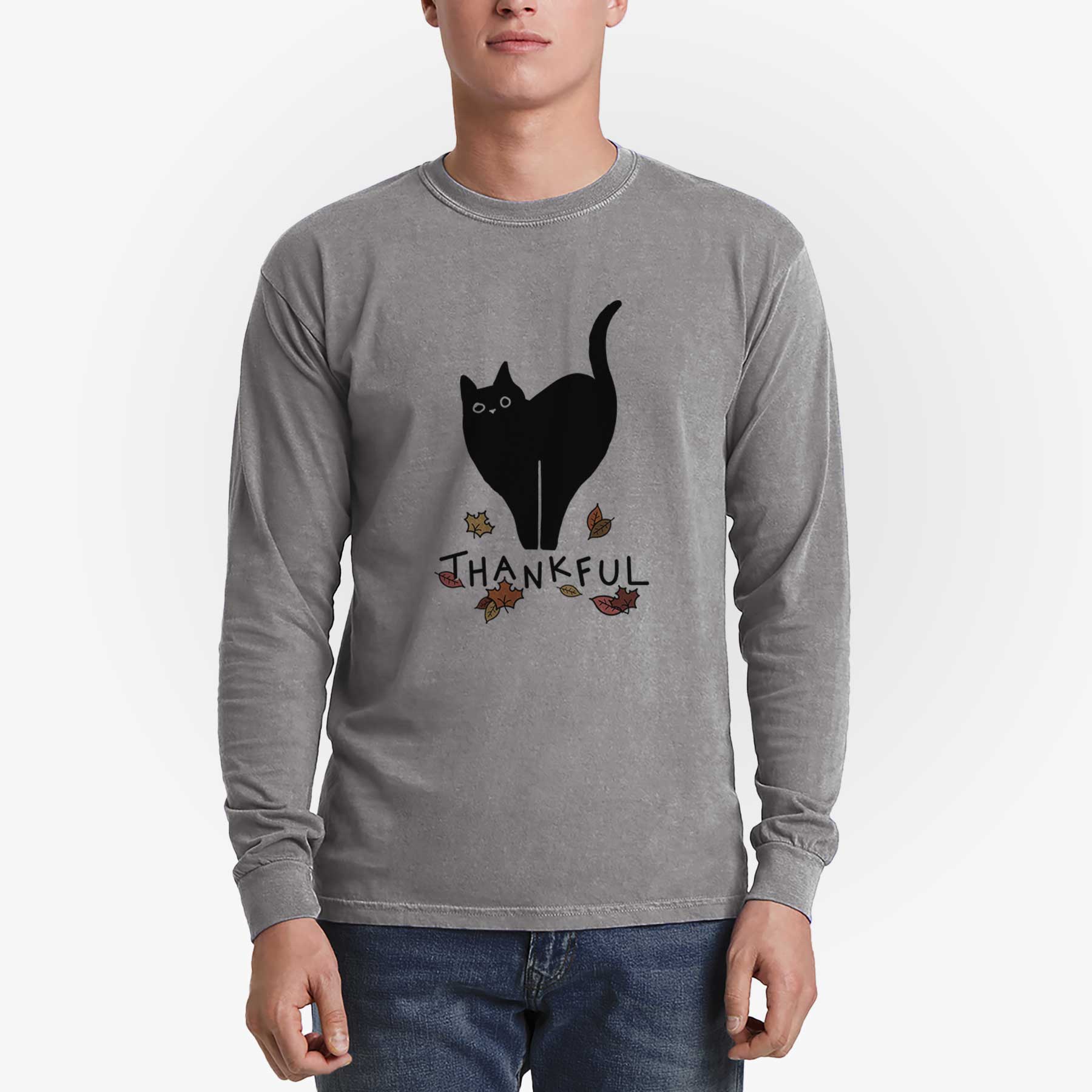 Thankful Black Cat - Bella - Men's Heavyweight 100% Cotton Long Sleeve