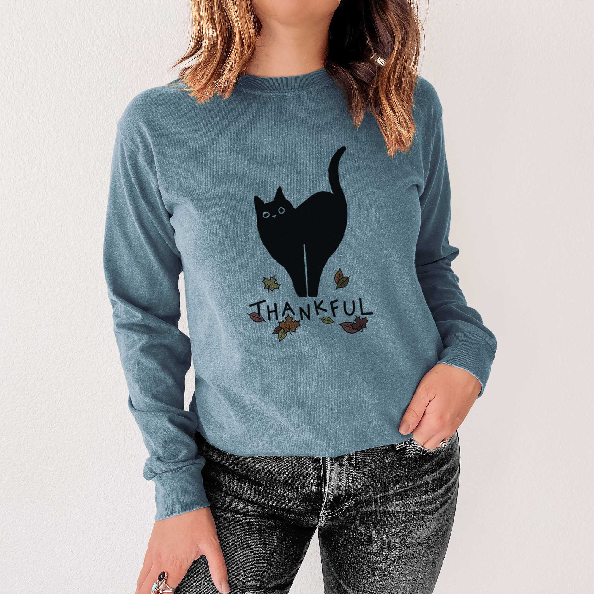 Thankful Black Cat - Bella - Men's Heavyweight 100% Cotton Long Sleeve