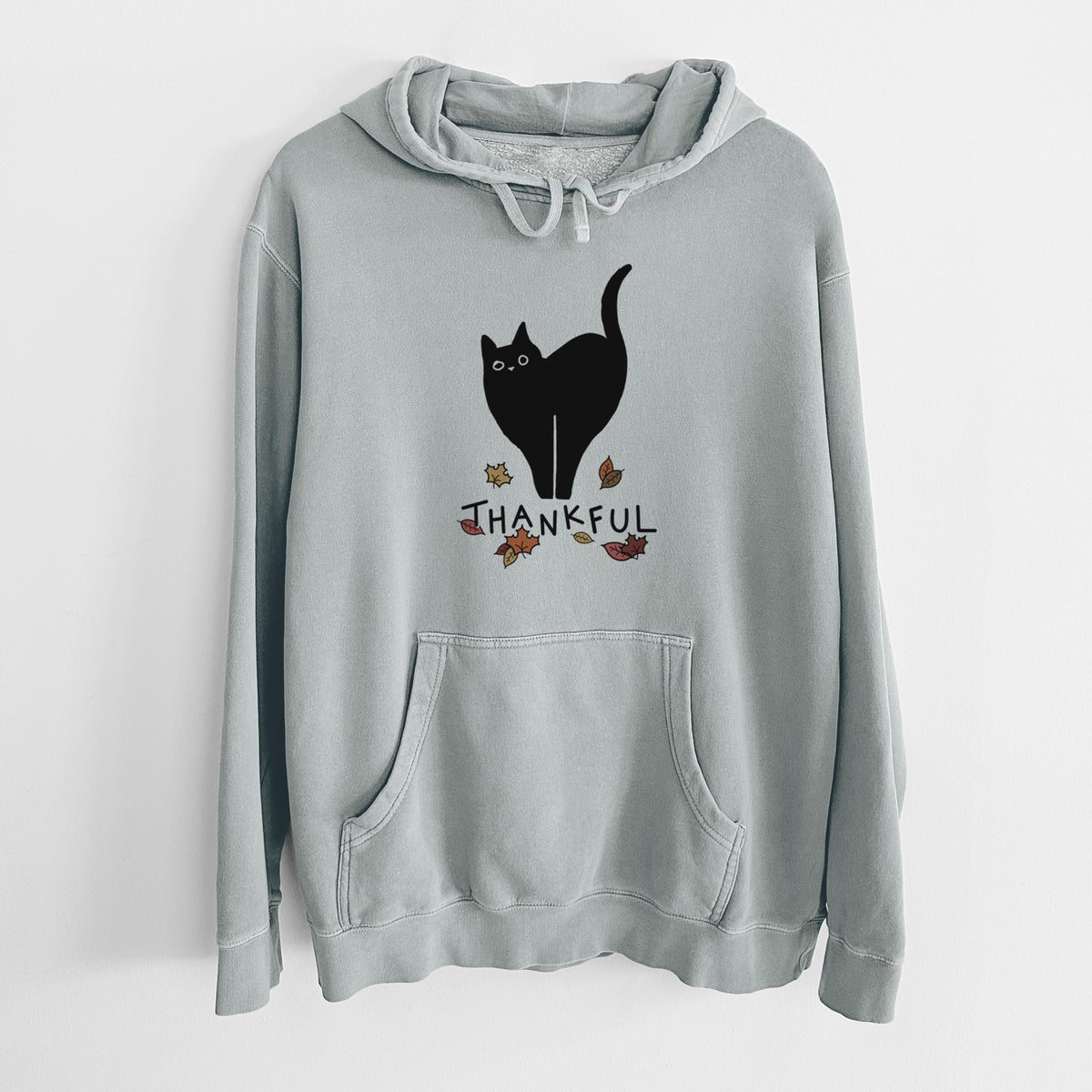 Thankful Black Cat - Bella - Unisex Pigment Dyed Hoodie