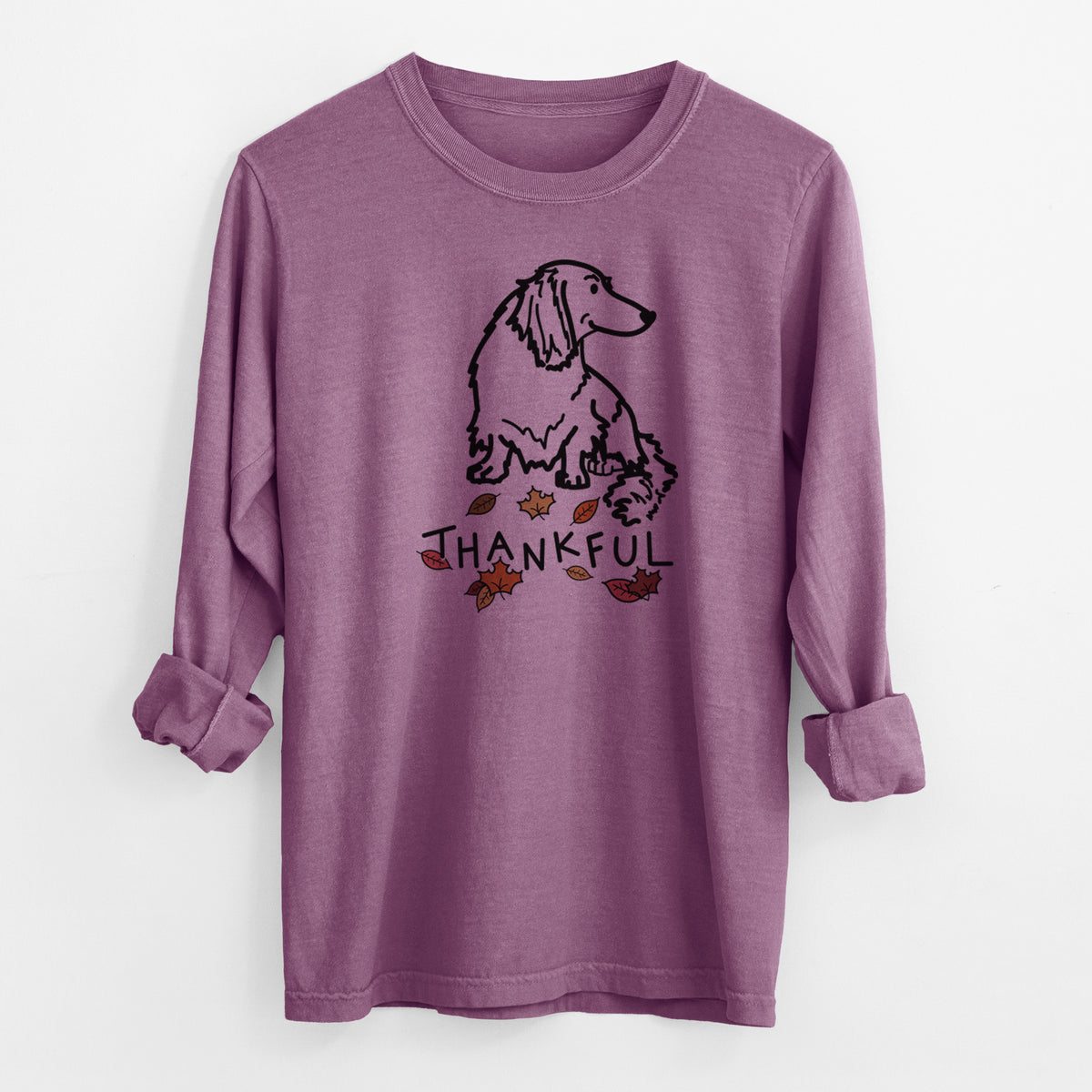 Thankful Dachshund - Bella - Men's Heavyweight 100% Cotton Long Sleeve