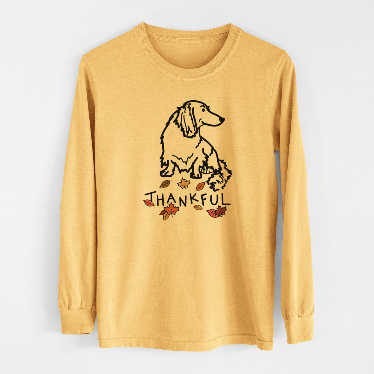 Thankful Dachshund - Bella - Men&#39;s Heavyweight 100% Cotton Long Sleeve