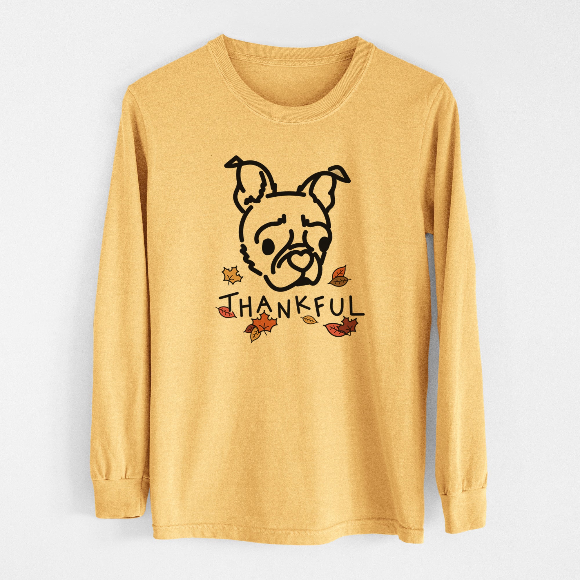 Thankful Pug Boston Terrier Mix - Bella - Men's Heavyweight 100% Cotton Long Sleeve