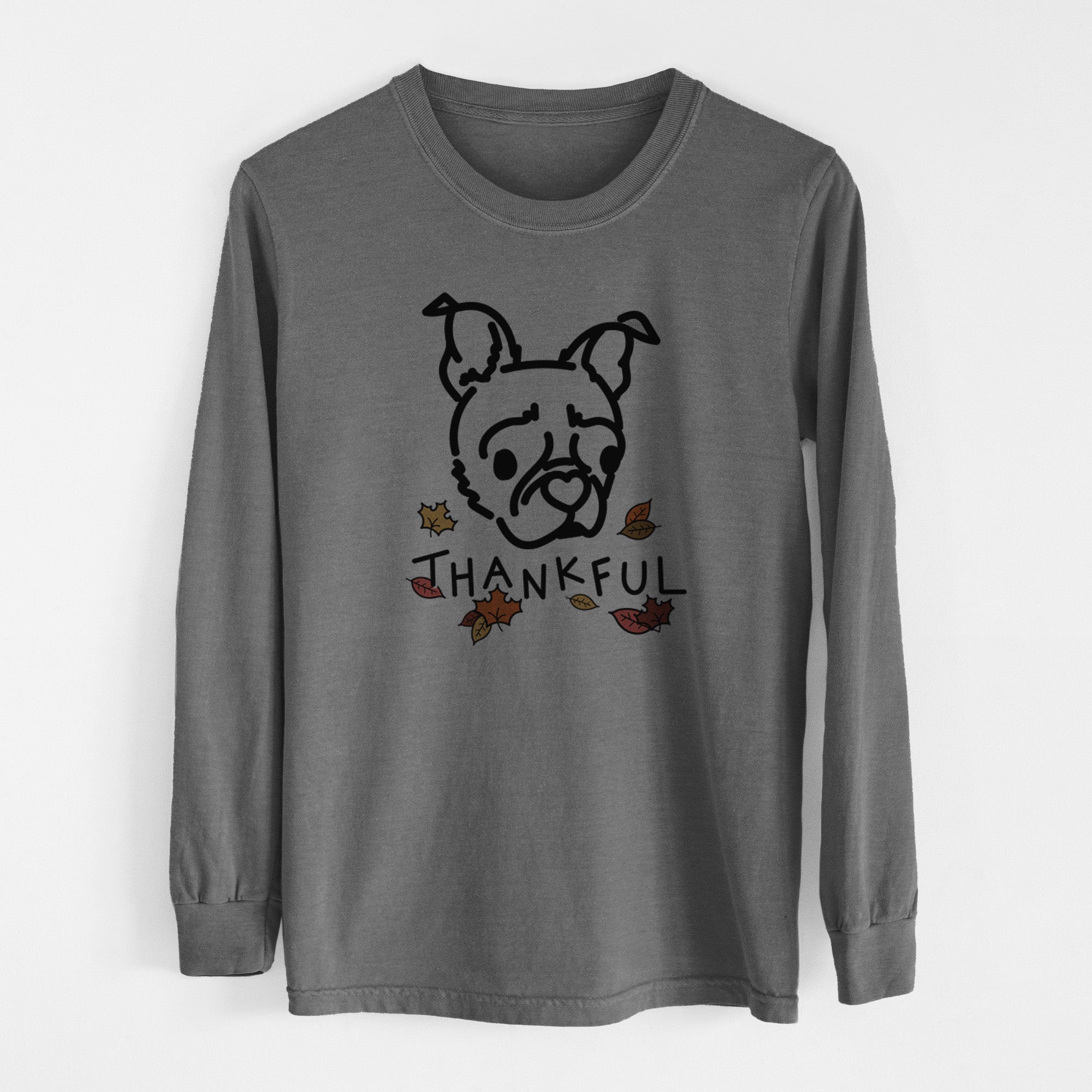 Thankful Pug Boston Terrier Mix - Bella - Men's Heavyweight 100% Cotton Long Sleeve