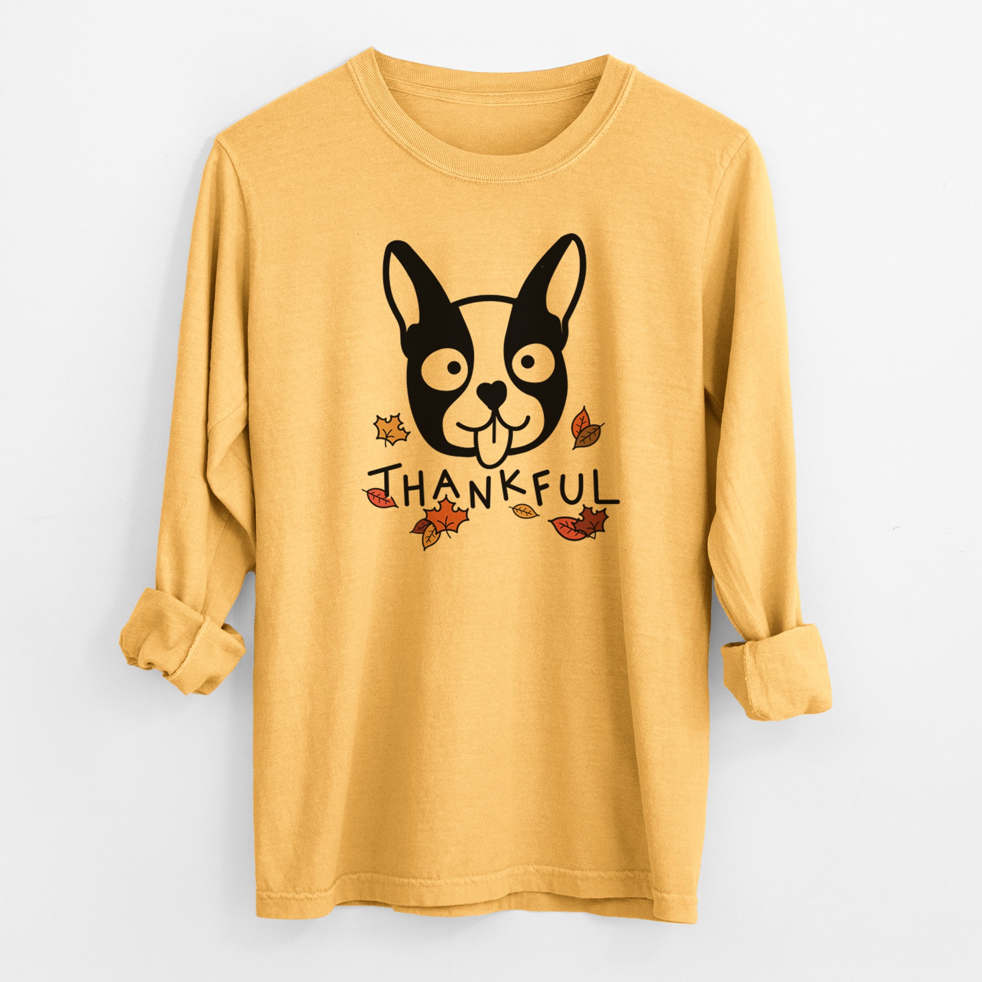 Thankful Boston Terrier - Men's Heavyweight 100% Cotton Long Sleeve