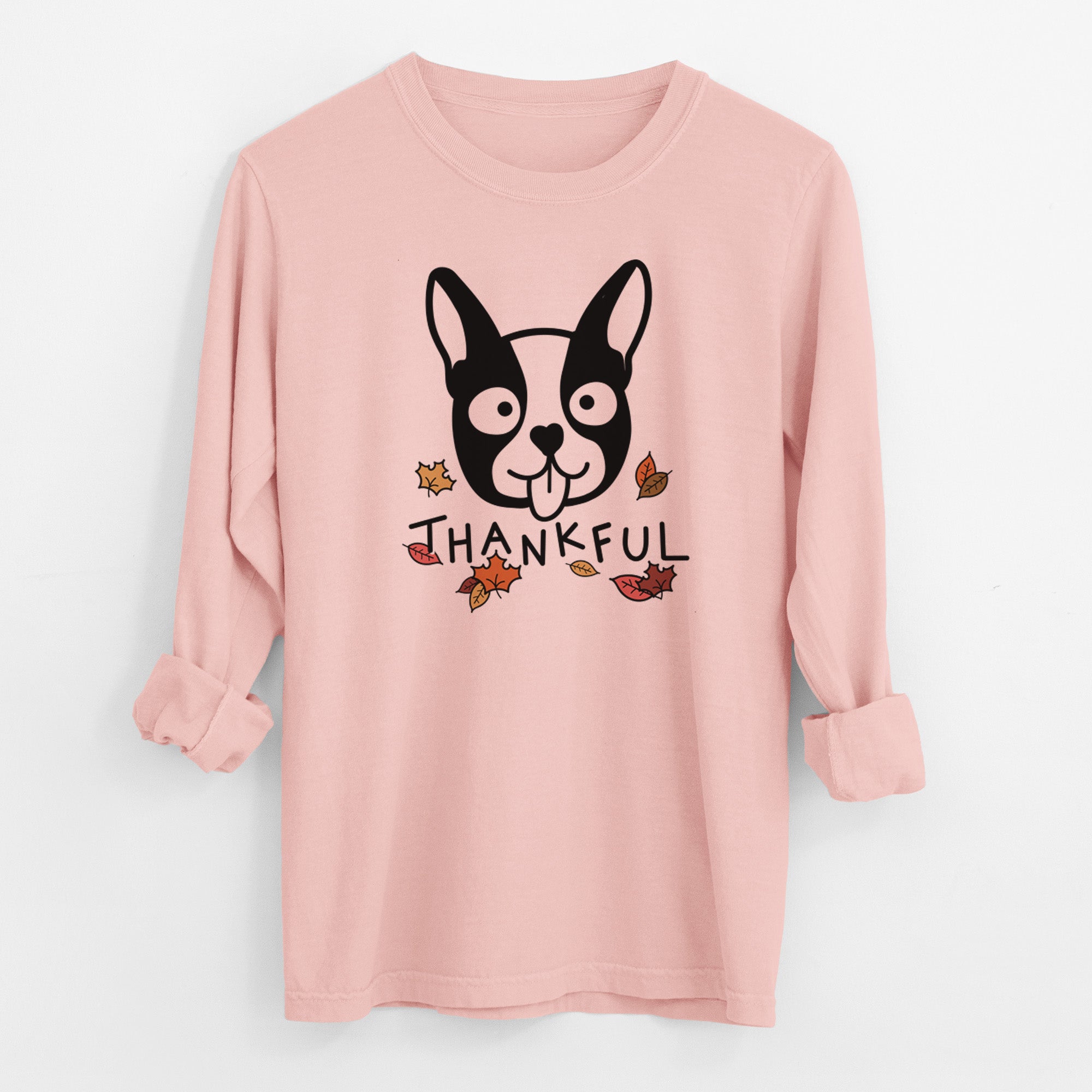 Thankful Boston Terrier - Men's Heavyweight 100% Cotton Long Sleeve