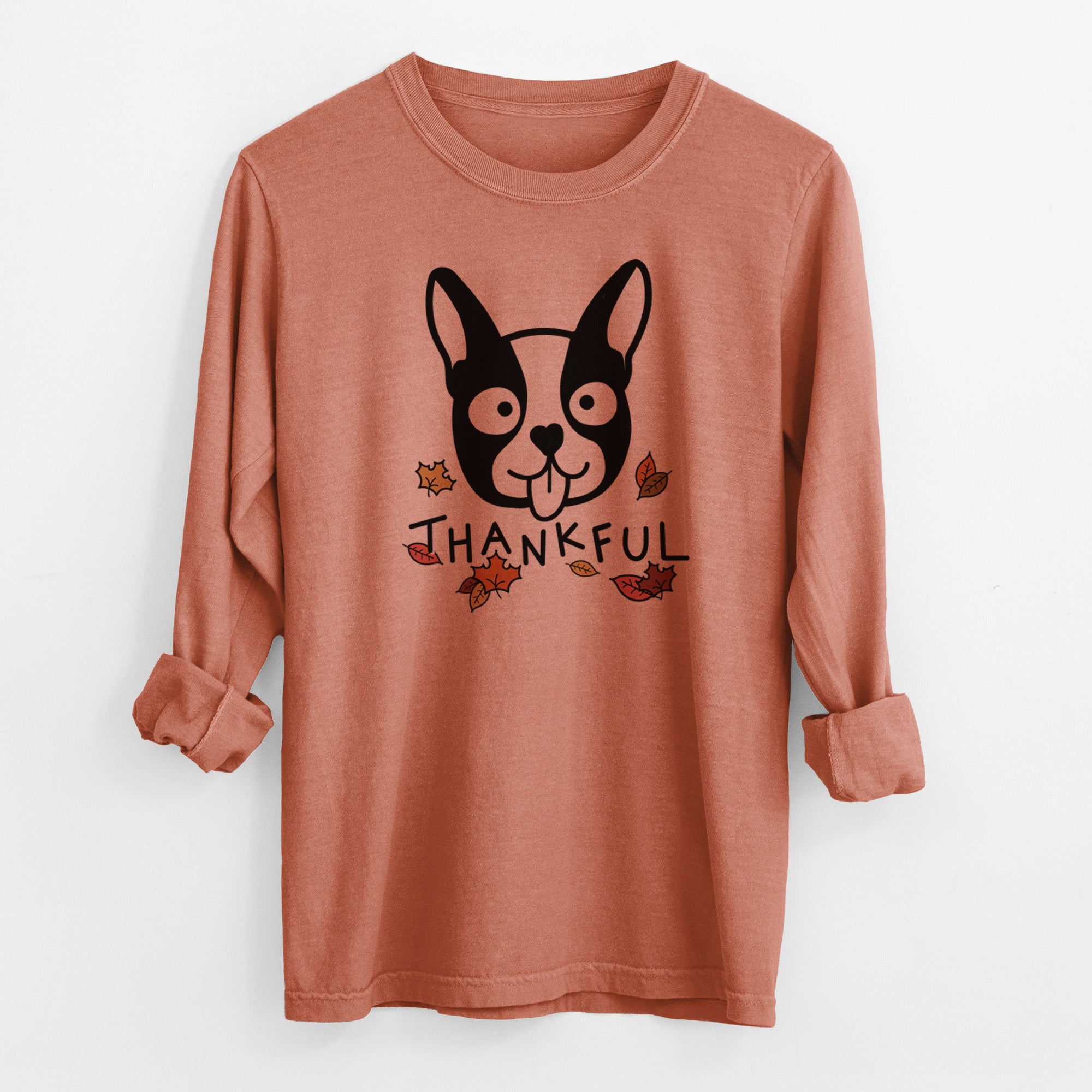 Thankful Boston Terrier - Men's Heavyweight 100% Cotton Long Sleeve