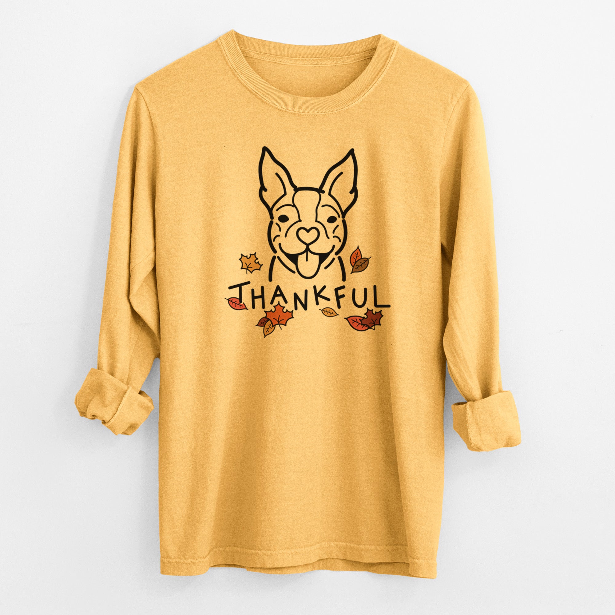 Thankful Happy Boston Terrier - Men's Heavyweight 100% Cotton Long Sleeve