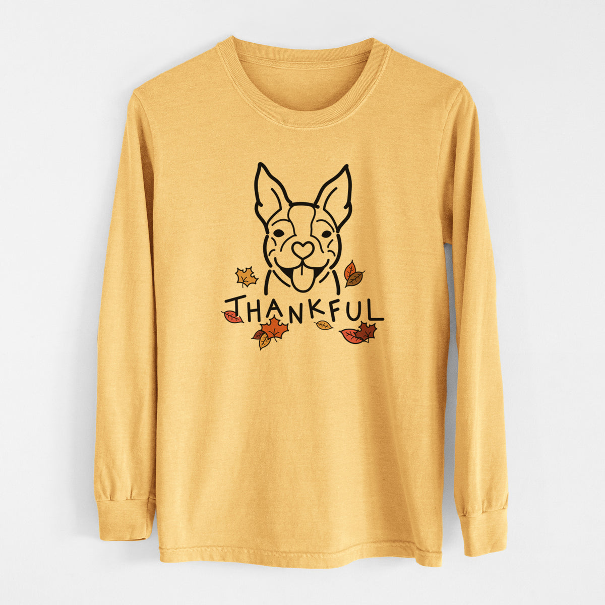 Thankful Happy Boston Terrier - Men&#39;s Heavyweight 100% Cotton Long Sleeve