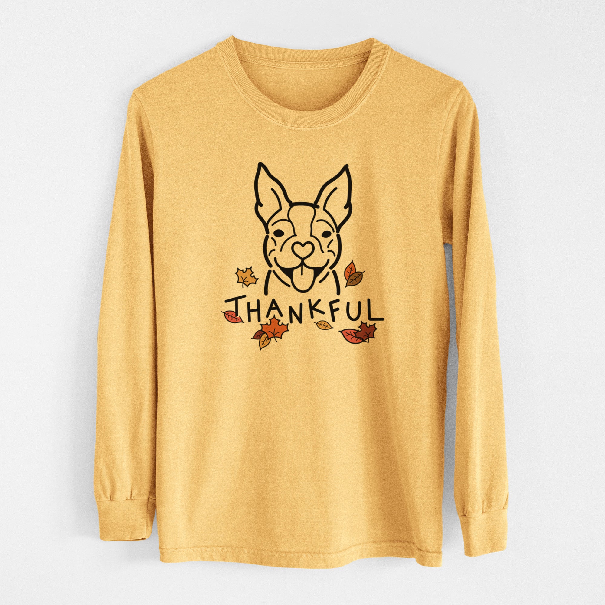 Thankful Happy Boston Terrier - Men's Heavyweight 100% Cotton Long Sleeve