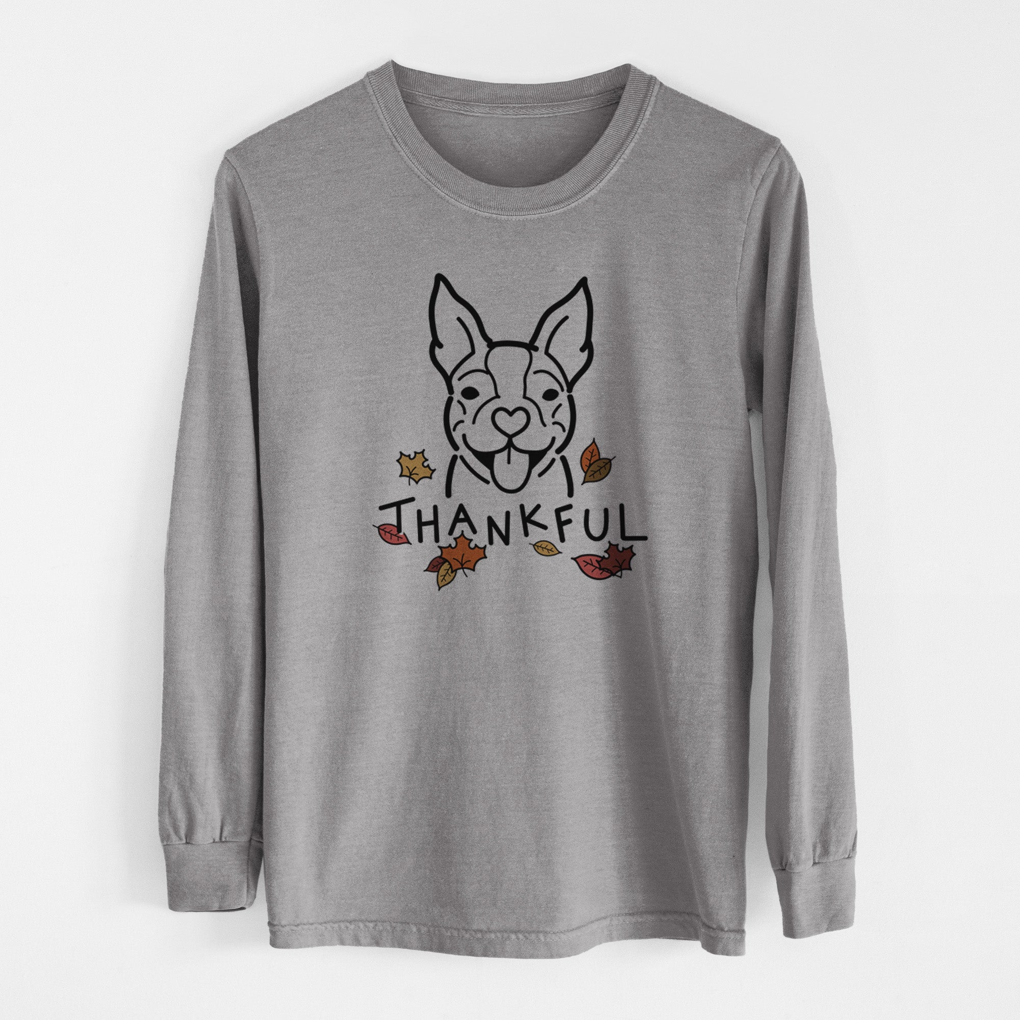 Thankful Happy Boston Terrier - Men's Heavyweight 100% Cotton Long Sleeve